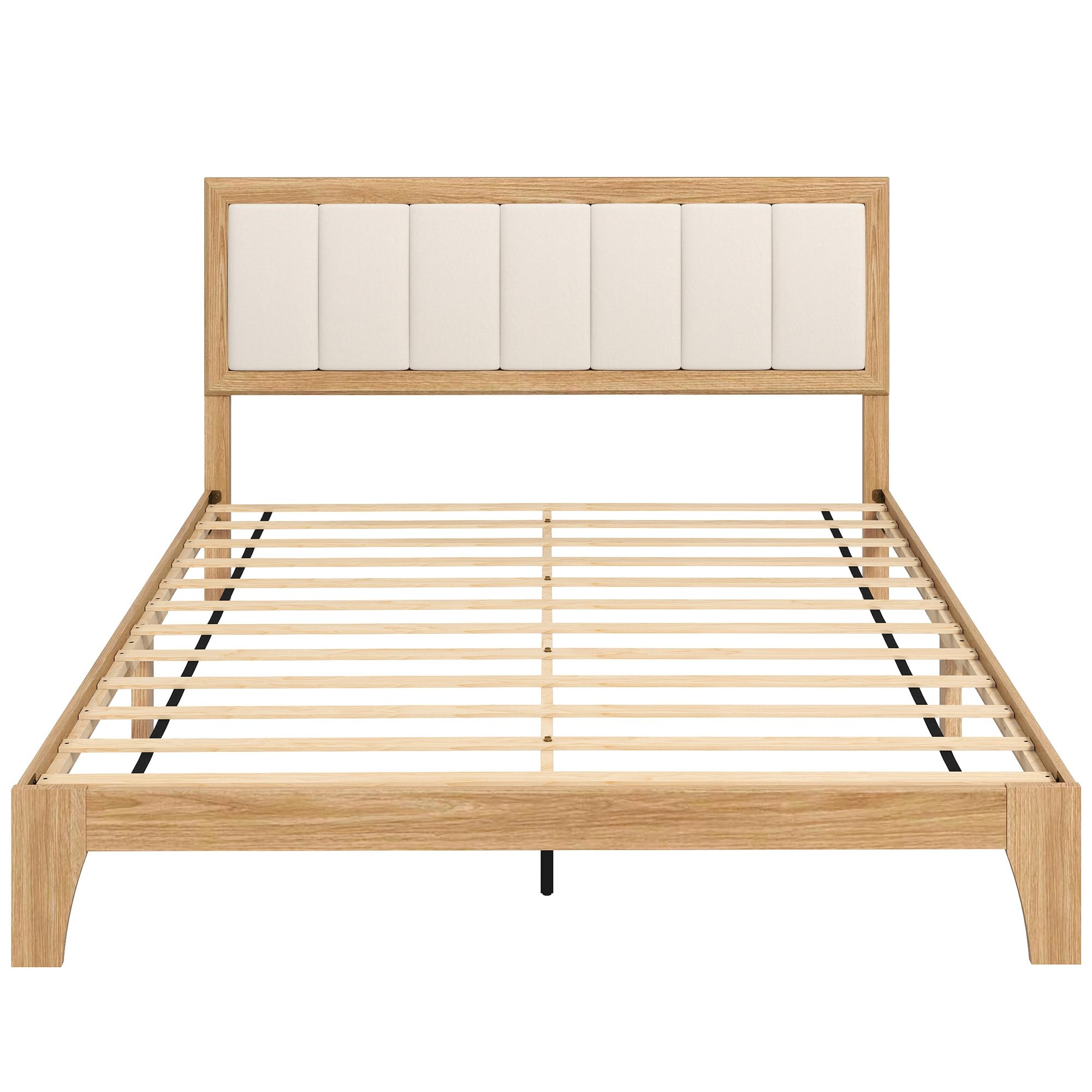 Queen Size Platform Bed Frame with Upholstered Headboard