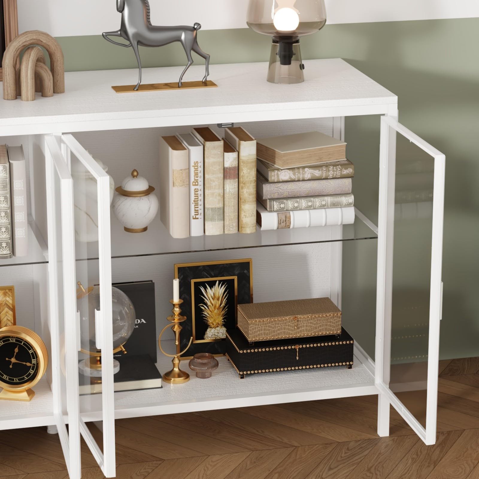 Display Cabinet with Glass Doors and LED Lights