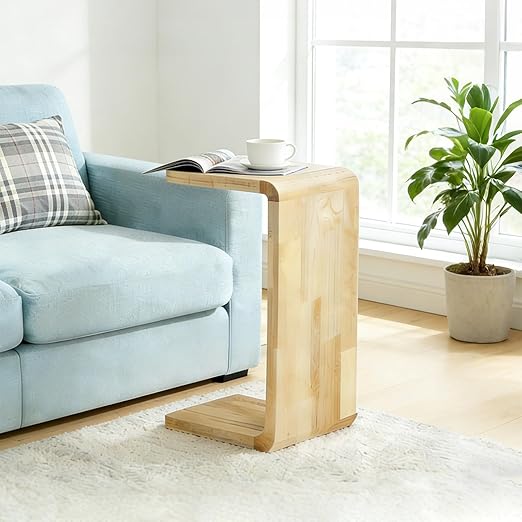 C-Shaped End Table Walnut Wood Sofa Side Table