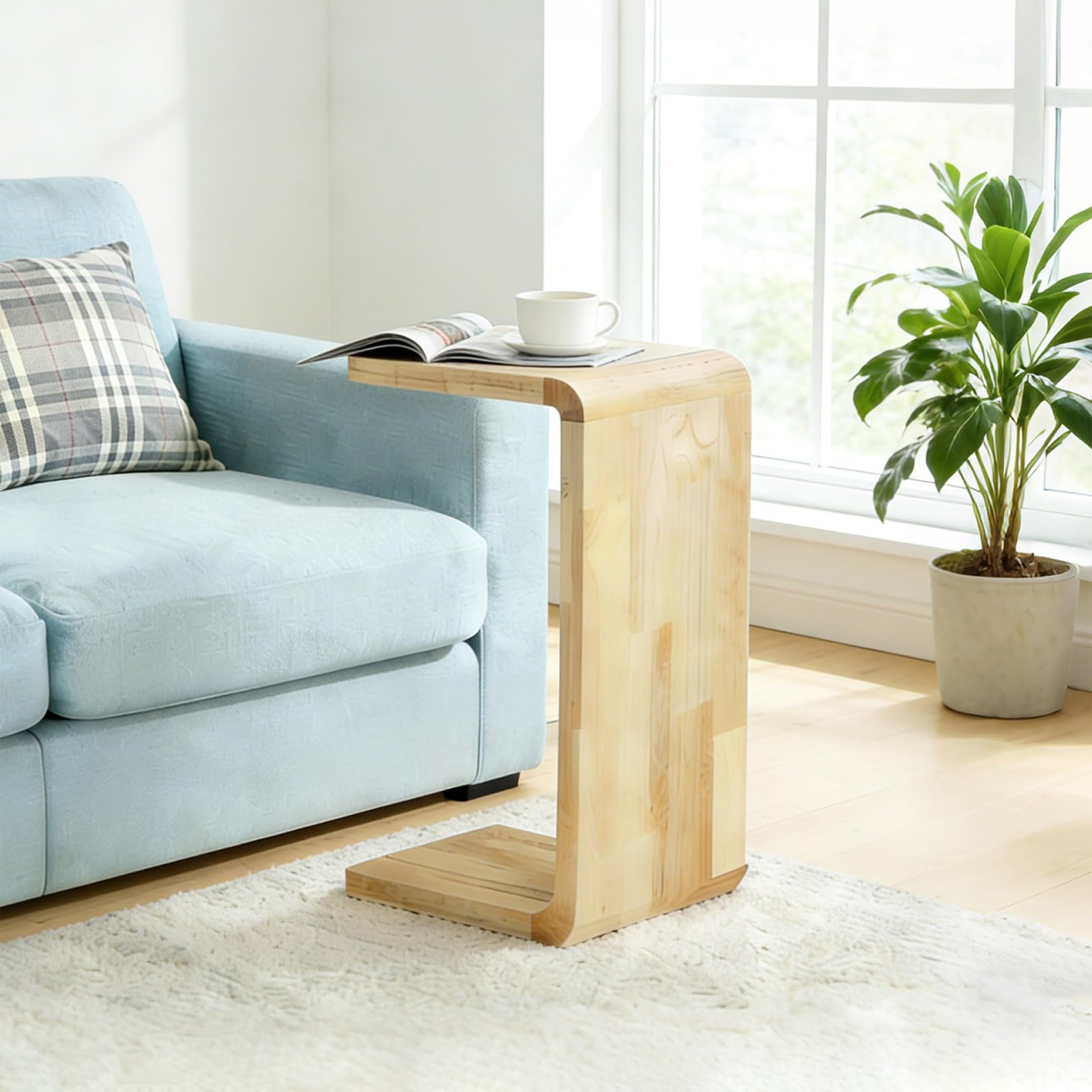 C-Shaped End Table Wooden Side Table
