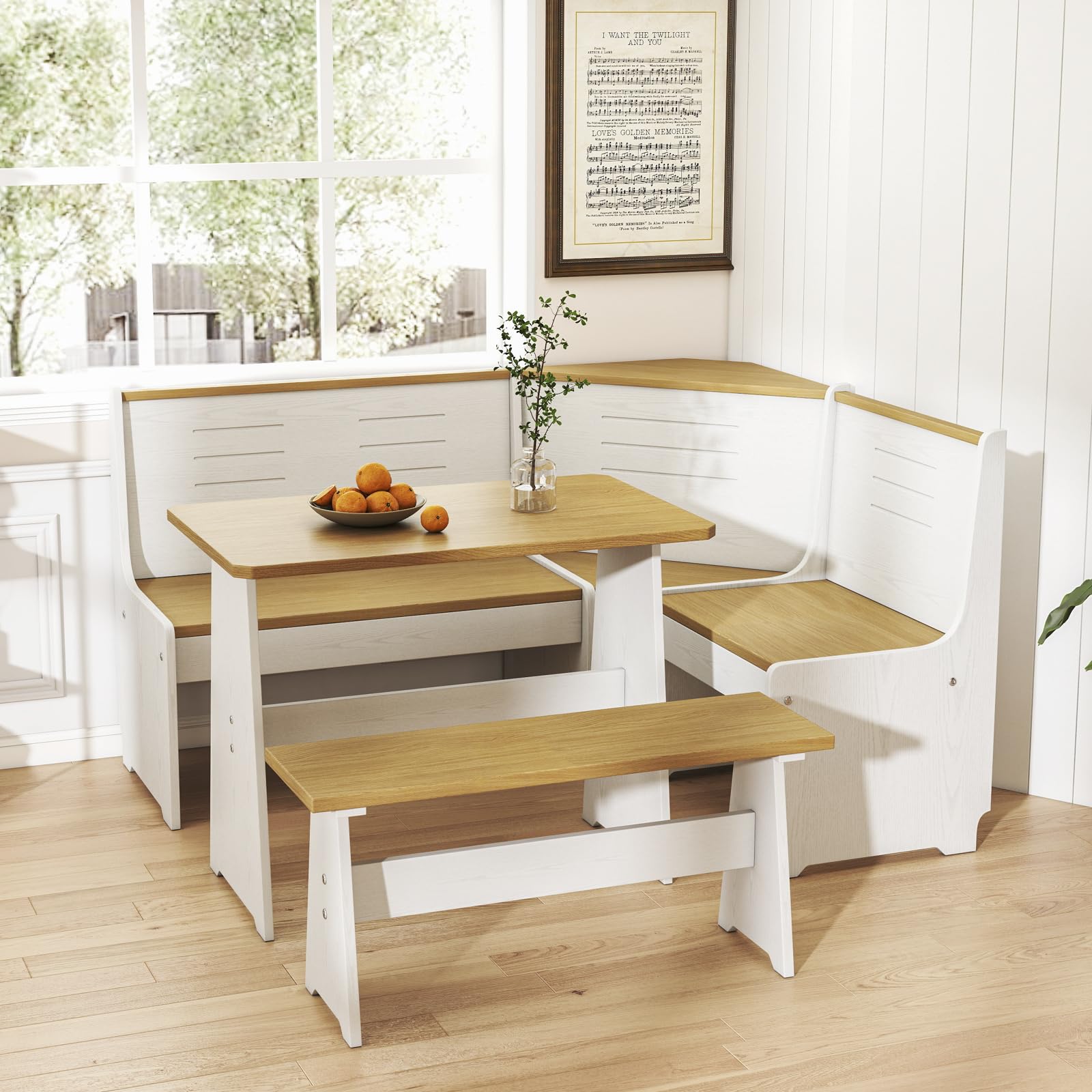 L-Shape Corner Dining Nook Set with Bench and Chair