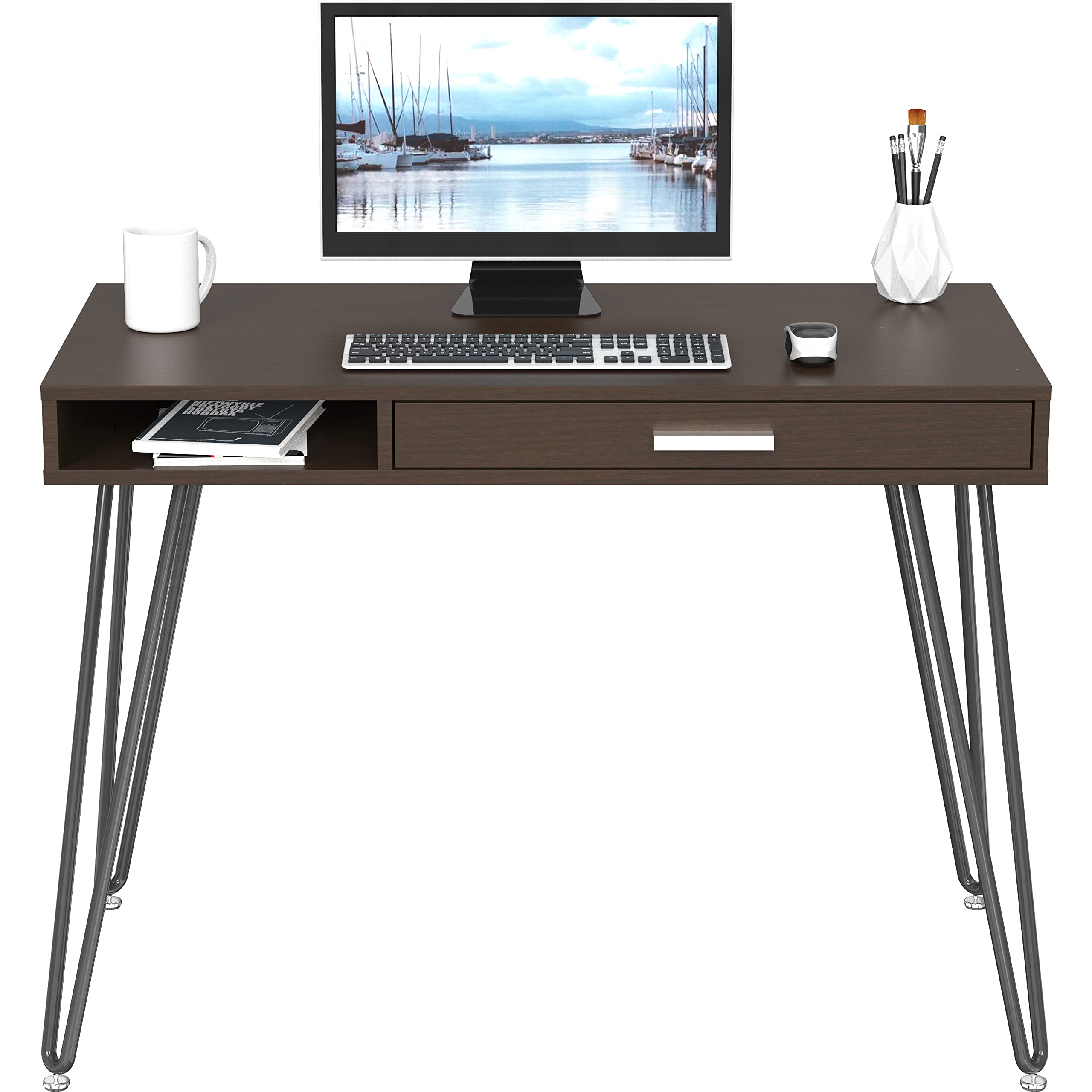 Computer Hairpin Leg Desk with Drawer