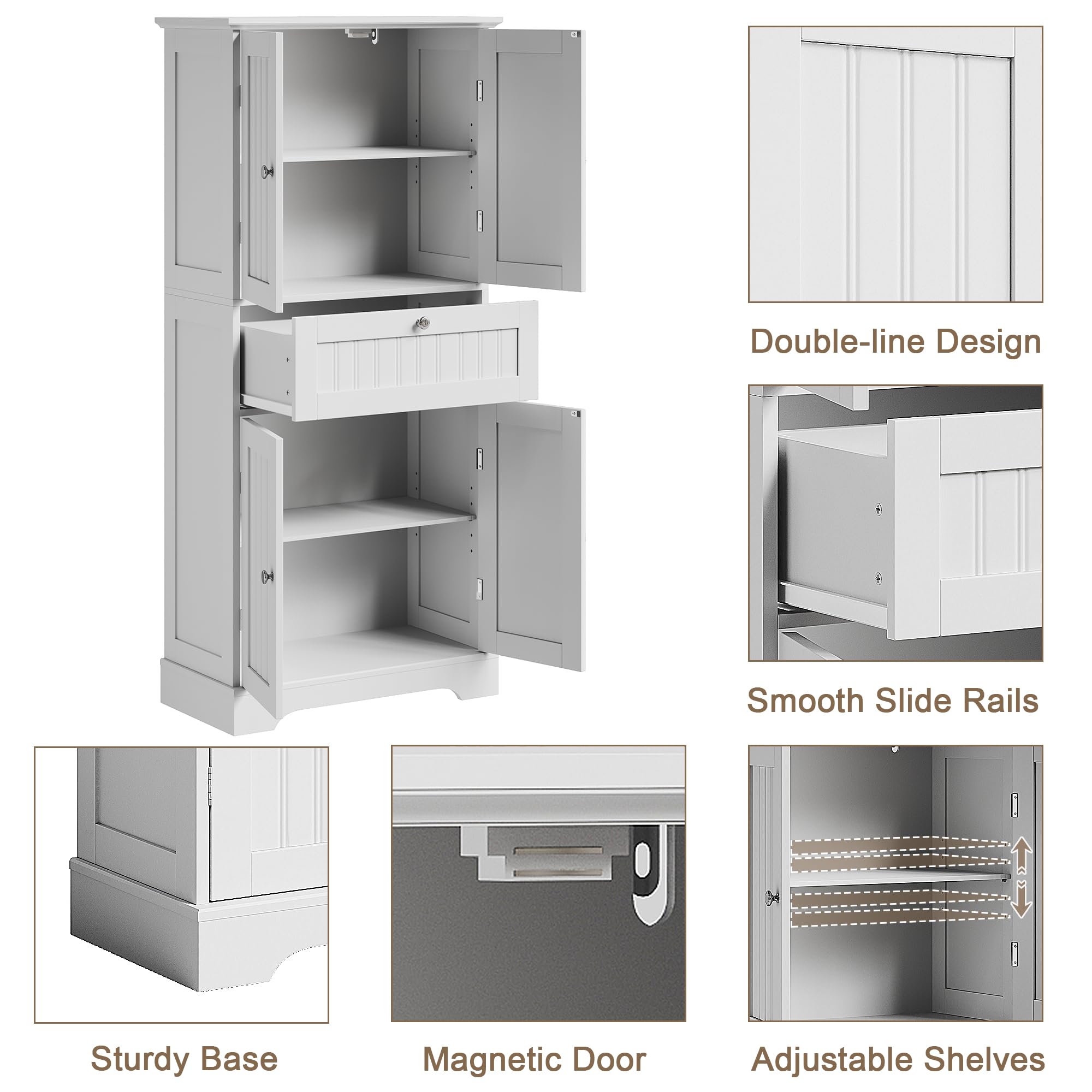 51" Tall Bathroom Floor Cabinet with Drawer and Adjustable Shelves