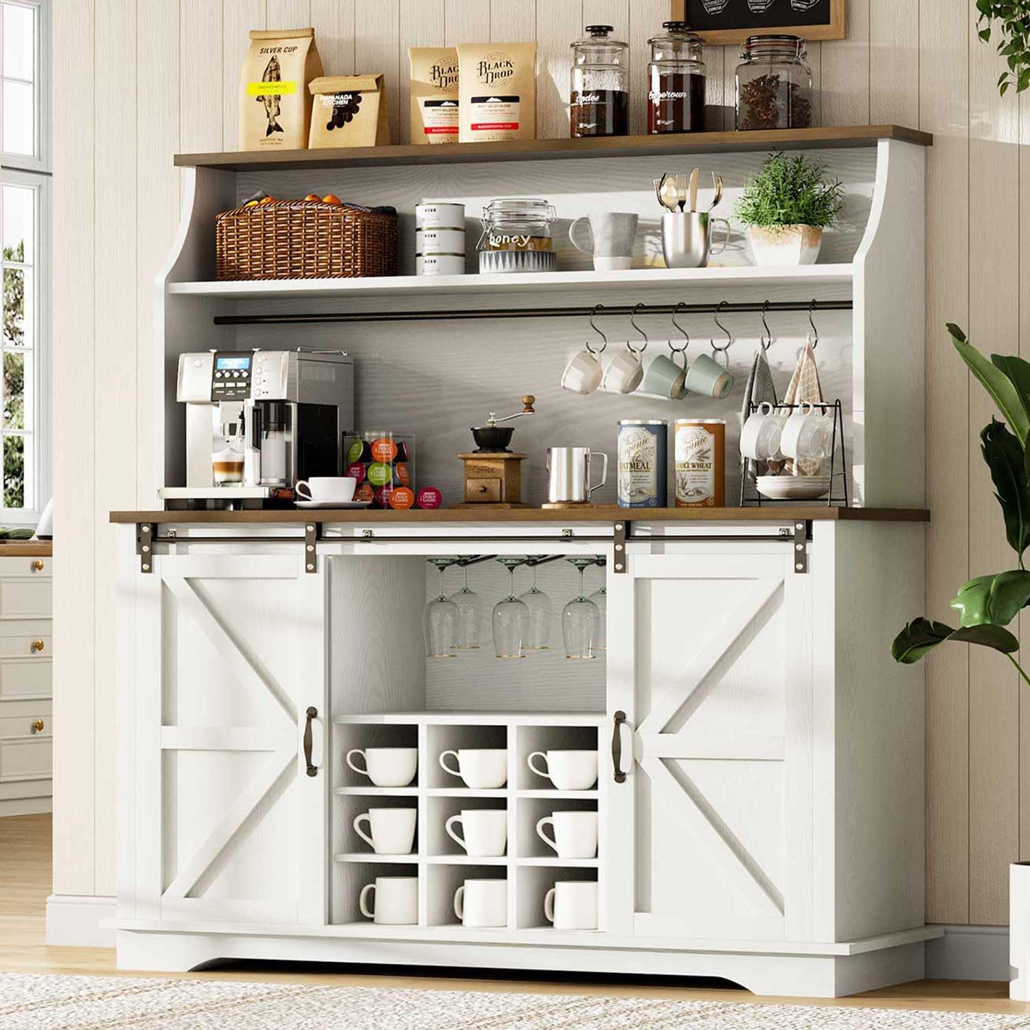 Farmhouse Coffee Bar Cabinet with Wine Storage
