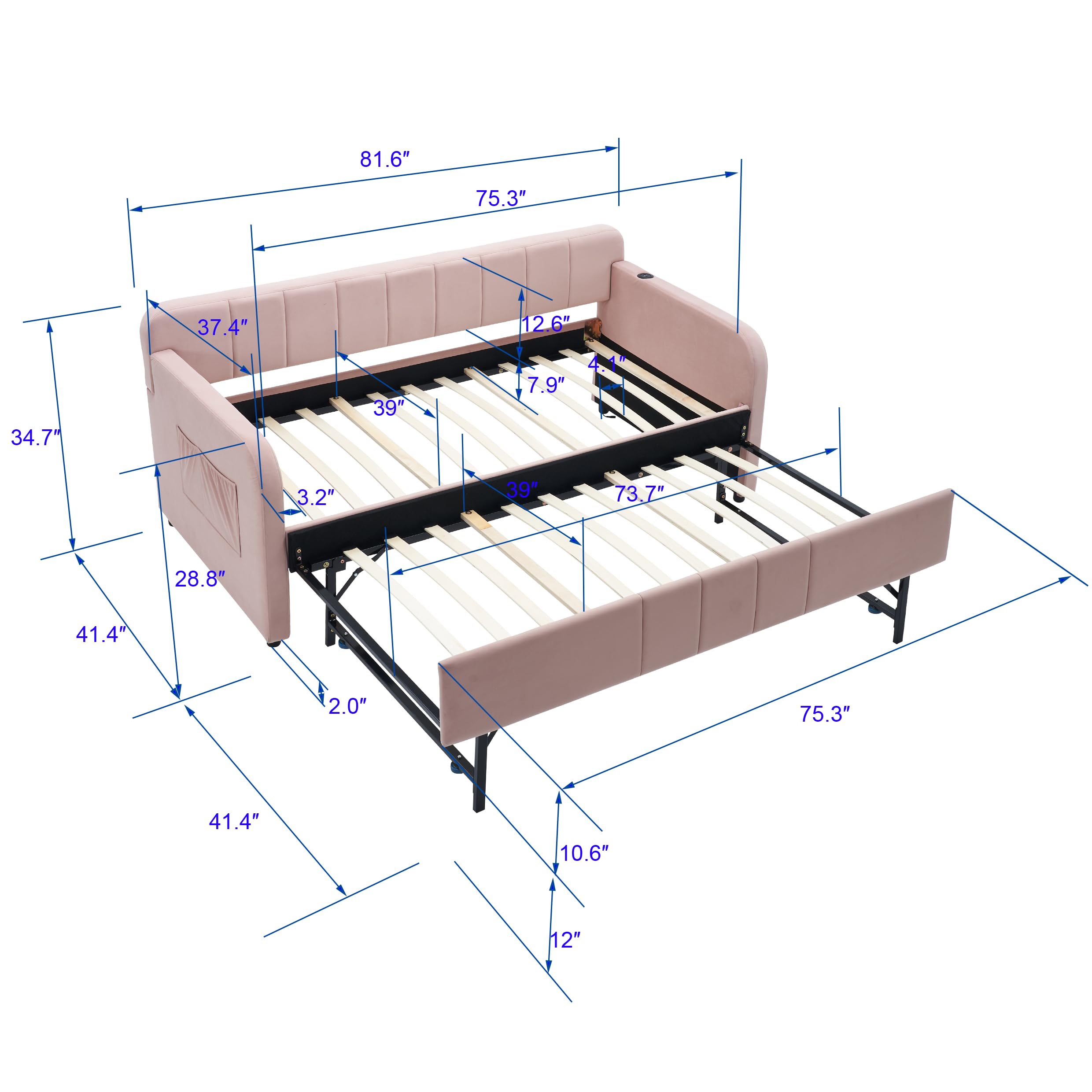 Twin Velvet Daybed with Pop-Up Trundle