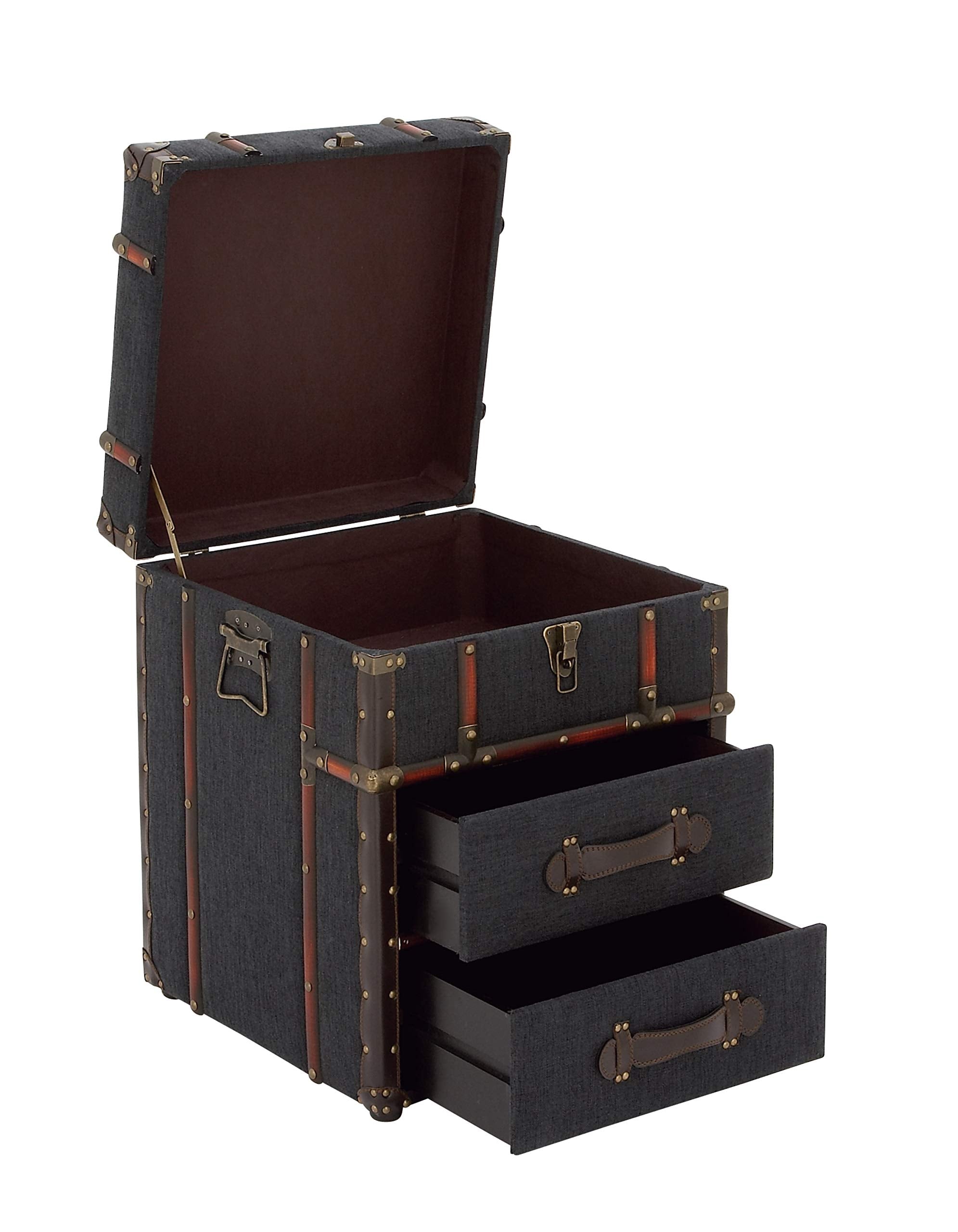 Blue Linen Upholstered 2-Drawer Accent Table