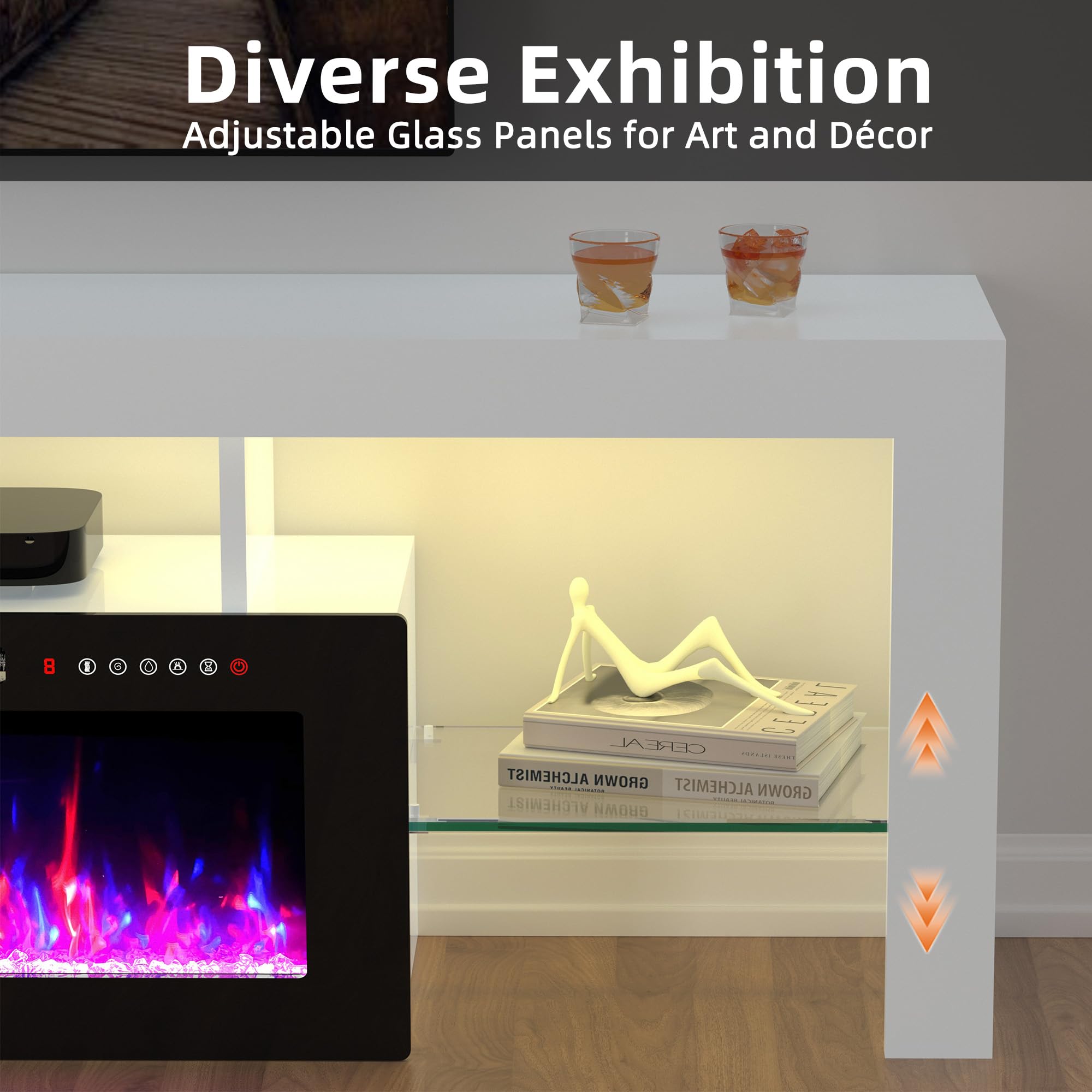 Modern White Fireplace TV Stand with LED Lights
