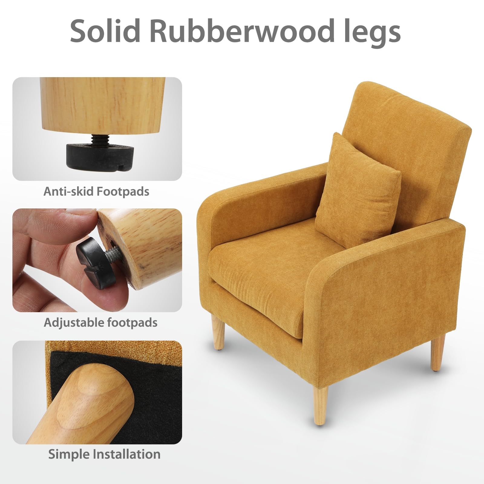 Upholstered Accent Chair with Pillow and Wooden Legs