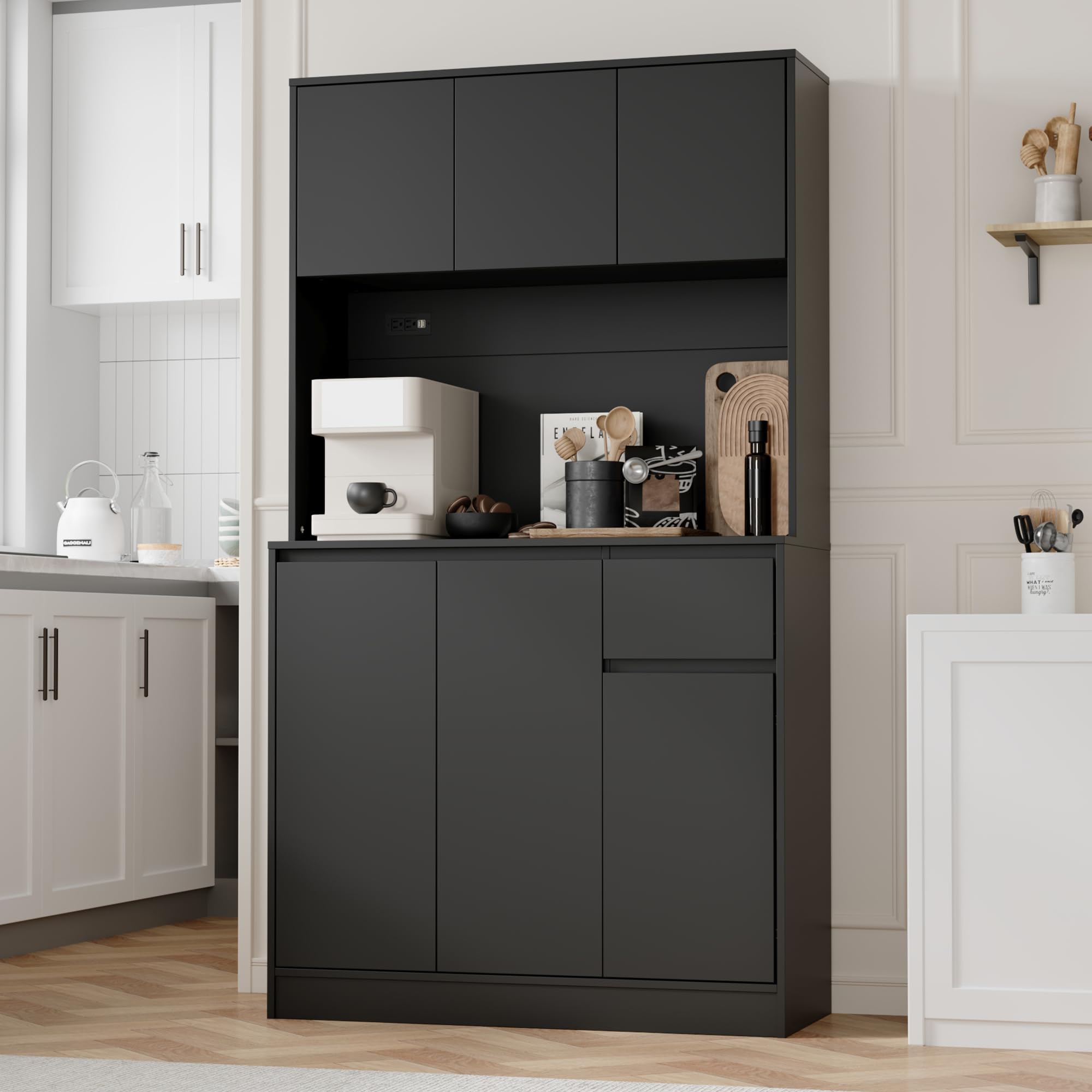 Tall Kitchen Pantry Cabinet with Power Outlet