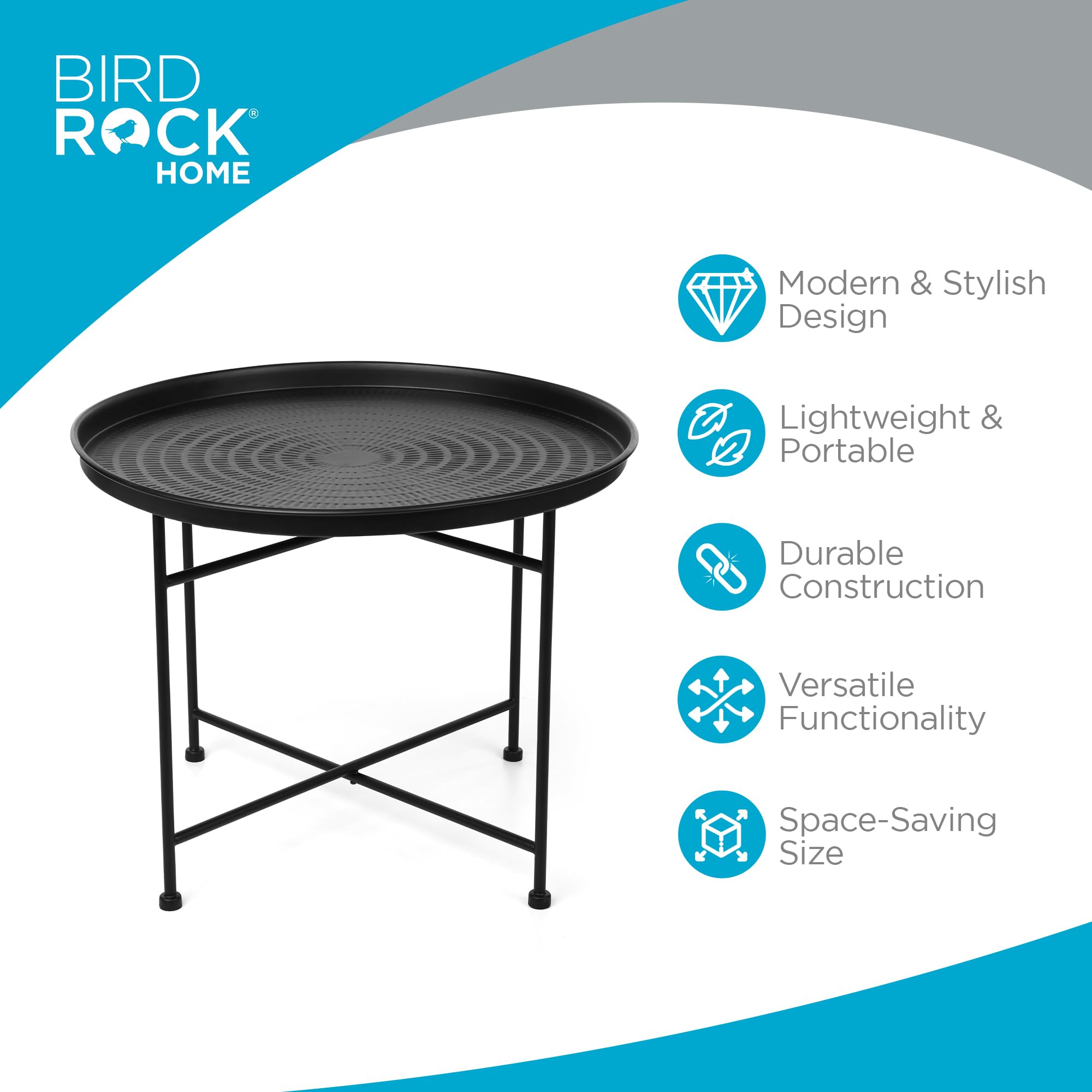 BIRDROCK HOME Metal Coffee Table Small Black Side Table Circle Accent Table for Bedroom Living Room Corner Spaces Hammered Round Minimalist End Table Black Iron, 24.75" D x 19" H, Lightweight 7.5 lbs