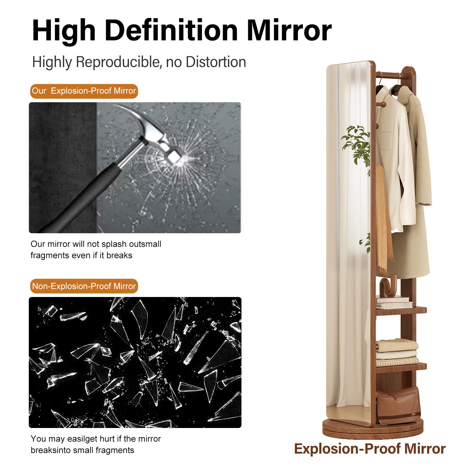 69" Full Length Floor Mirror with Storage Hooks