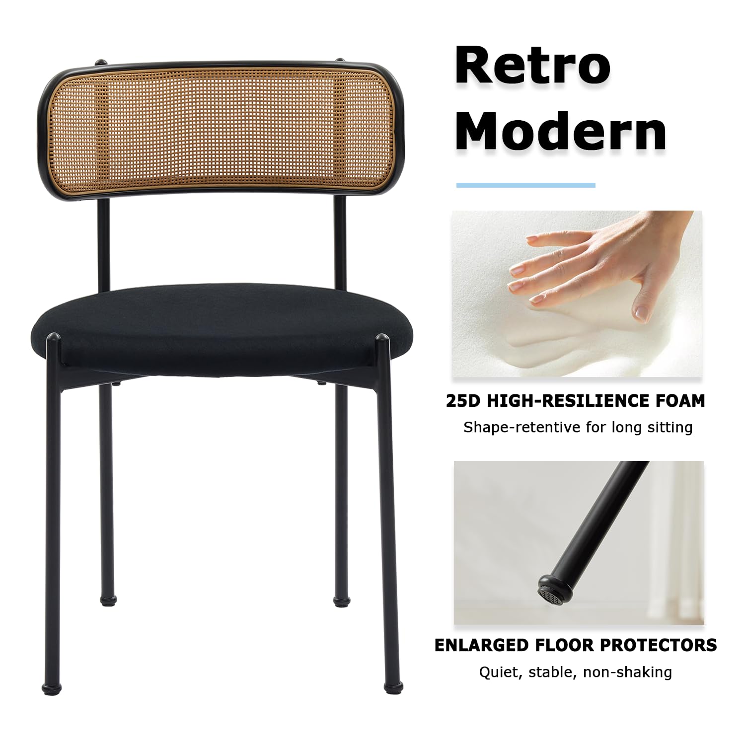 Rattan Dining Chairs Set of 4 with Velvet Cushion