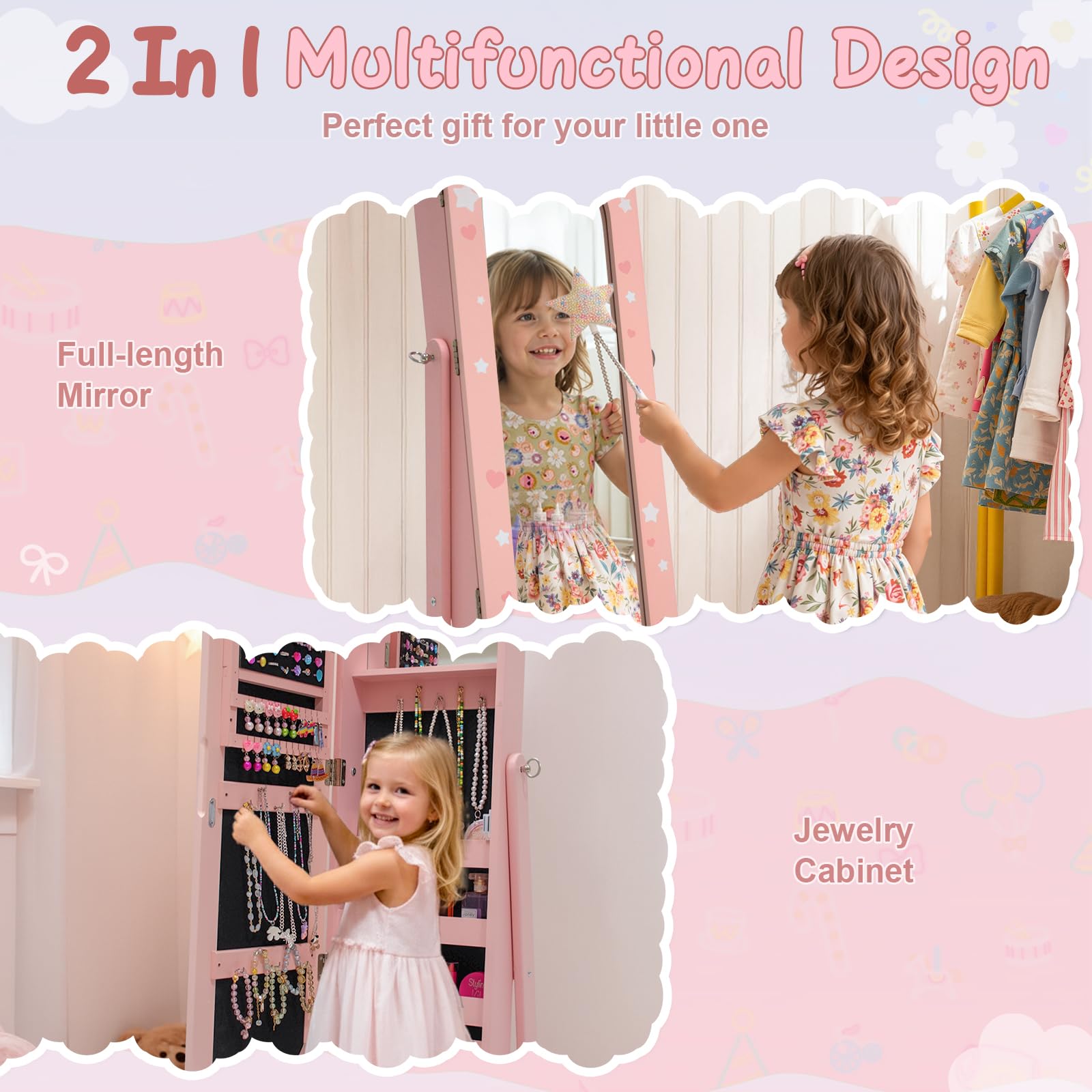 Kids Jewelry Cabinet with Full-Screen Mirror