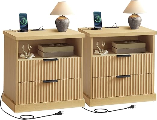 Nightstands with Charging Station Set of 2