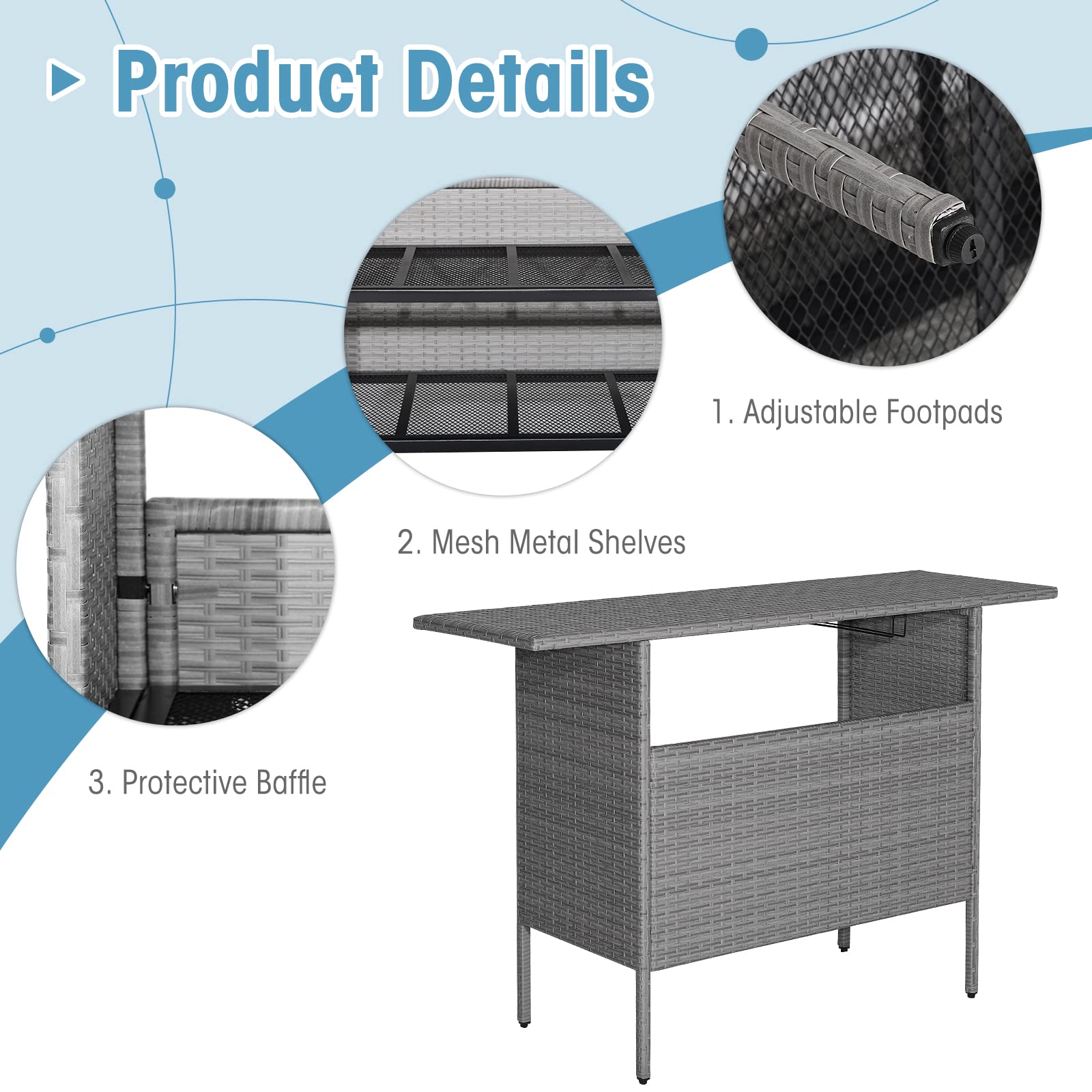 Outdoor Wicker Bar Table with Storage