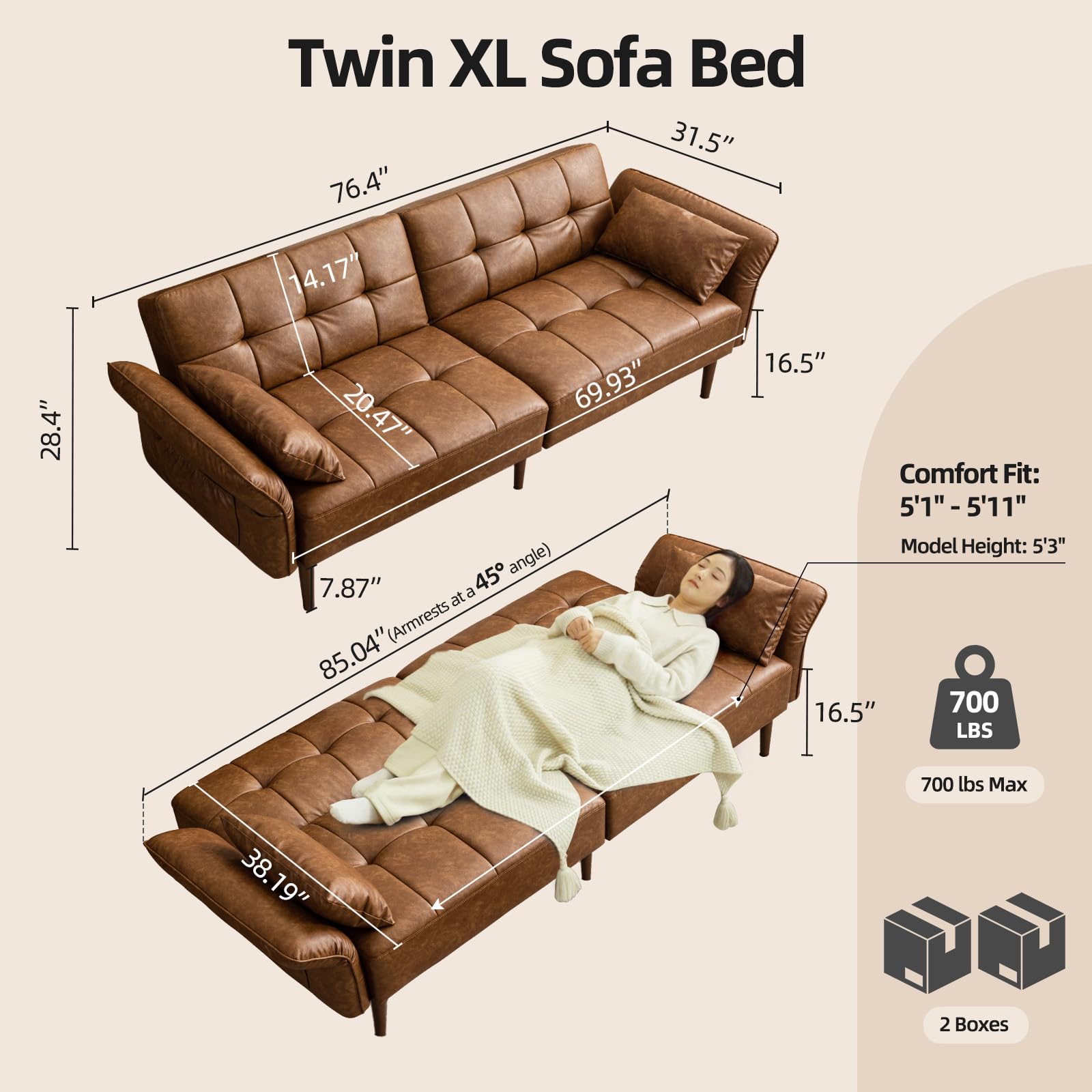 85" Convertible Futon Sofa Bed with Storage