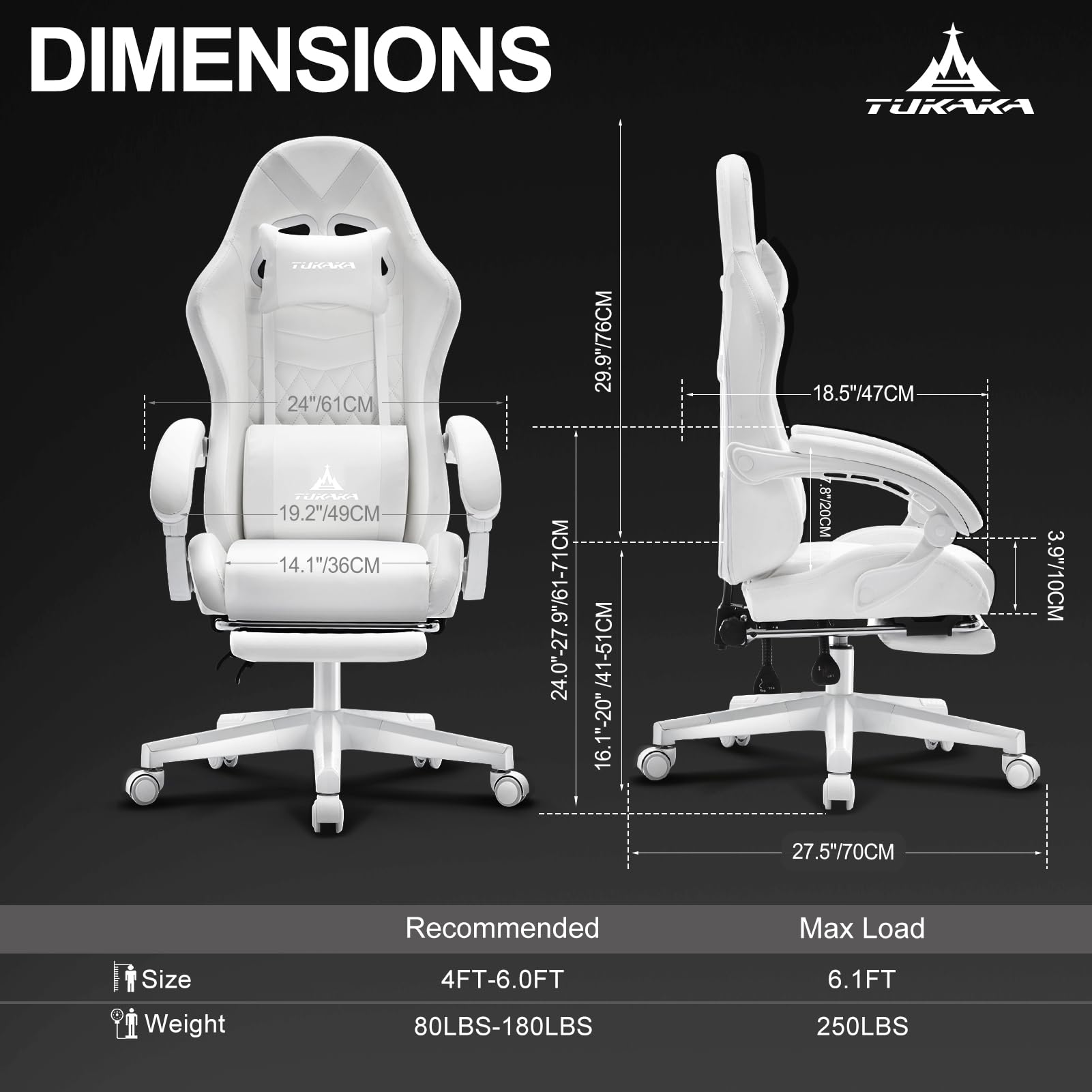 White Ergonomic Gaming Chair with Massage Lumbar and Footrest