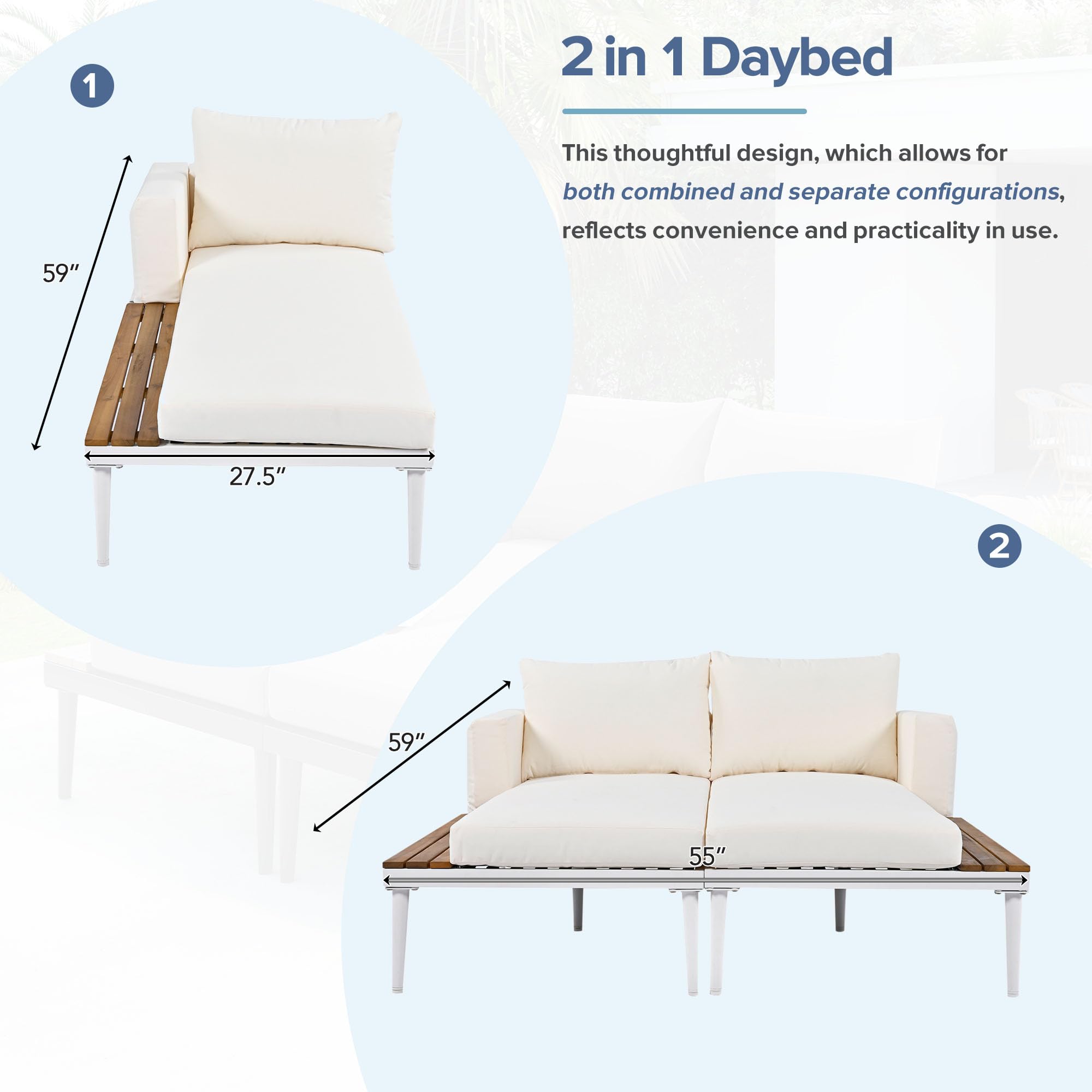 2-in-1 Outdoor Daybed with Side Tables
