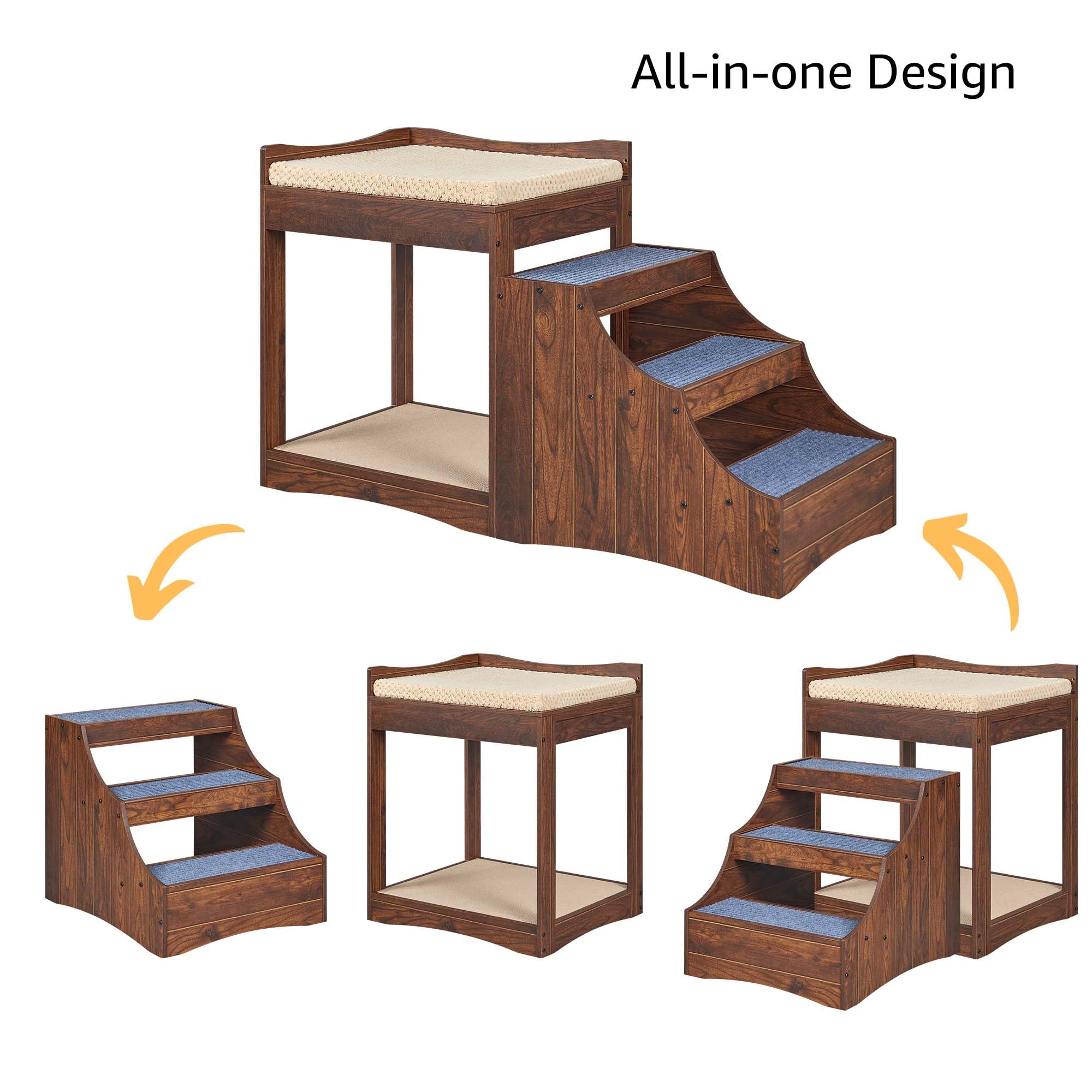 Pet Bunk Bed with Removable Steps for Dogs and Cats
