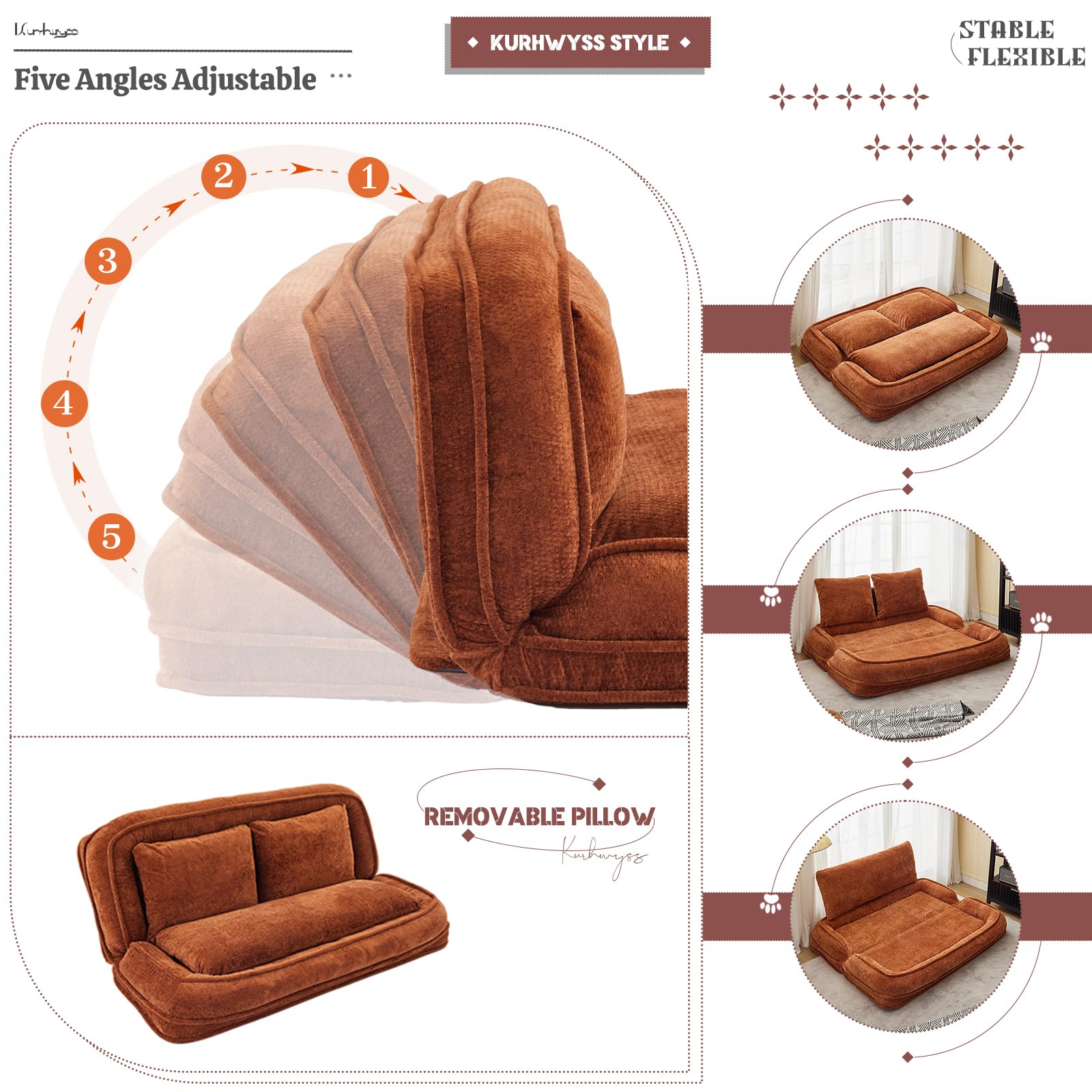 Convertible Floor Sofa Bed with Adjustable Backrest
