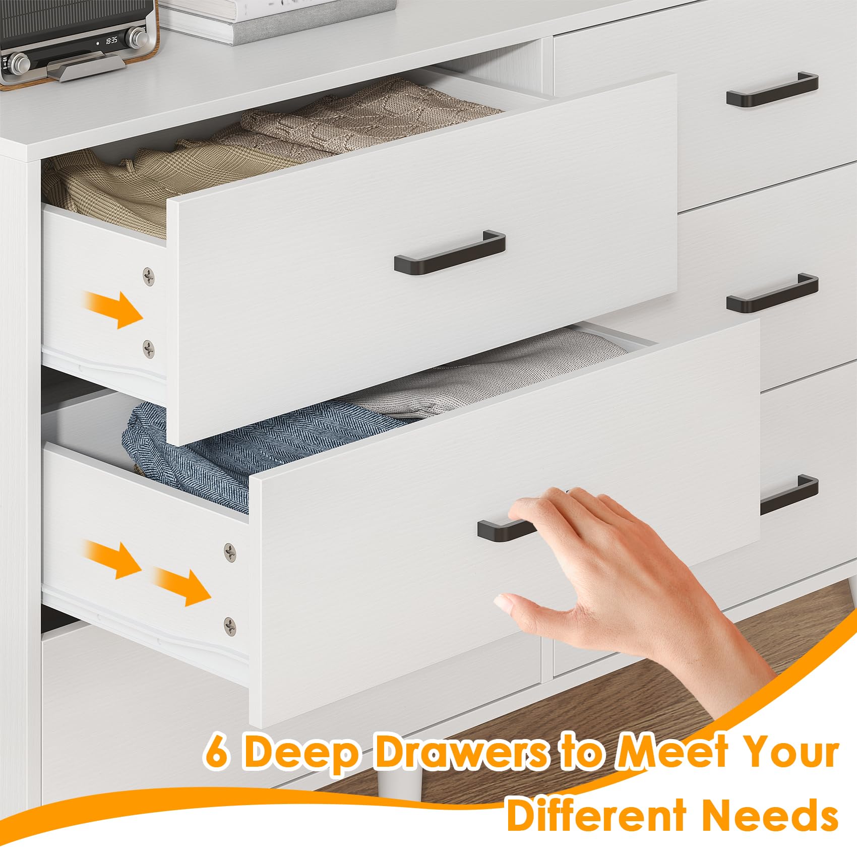 6 Drawer Wood Dresser with Metal Handles