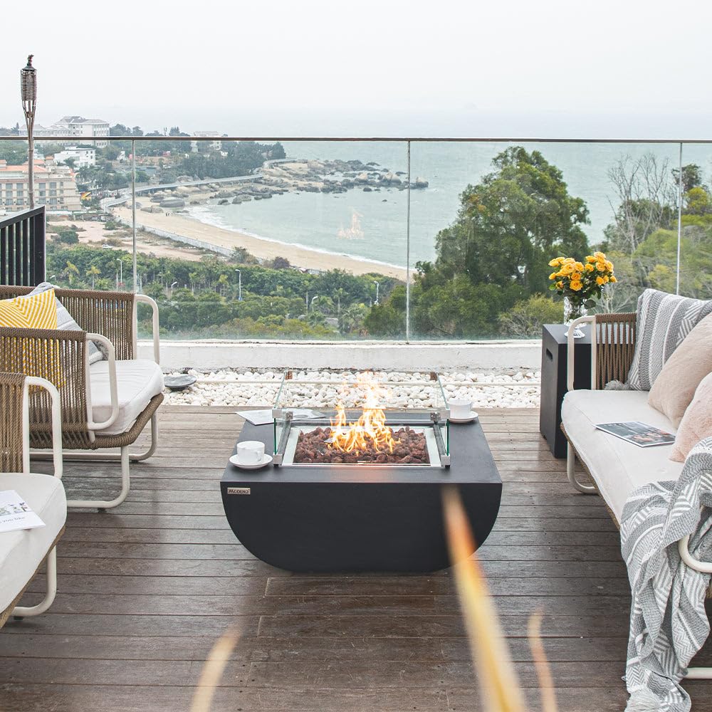 Concrete Fire Pit 34" x 34" Outdoor Patio with Lava Rocks