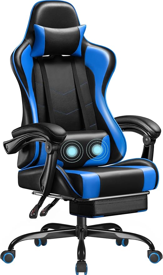 Ergonomic Gaming Chair with Footrest and Massage Lumbar Support