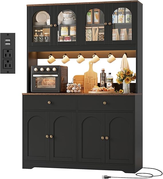 LED Kitchen Pantry Cabinet with Power Outlet