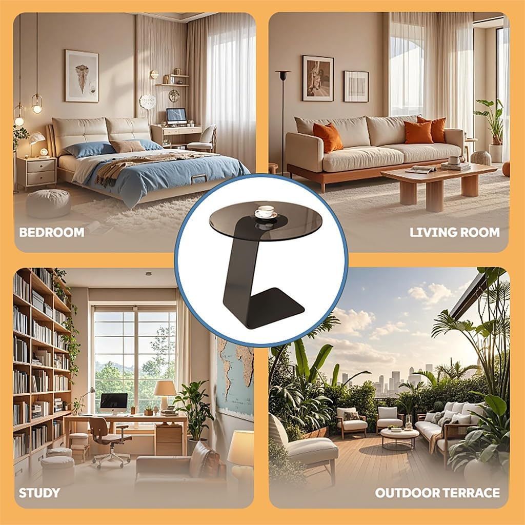 C-Shaped End Table with Tempered Glass Top