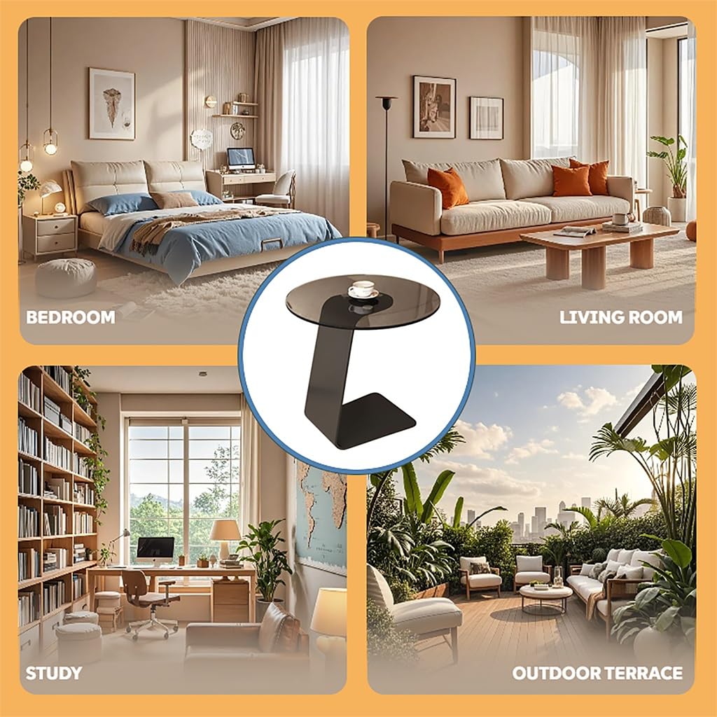 C-Shaped End Table with Tempered Glass Top