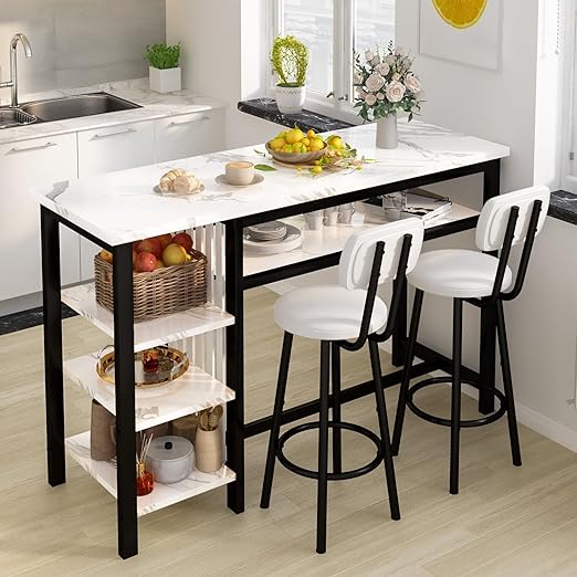 3-Piece Bar Table Set with Storage Shelves