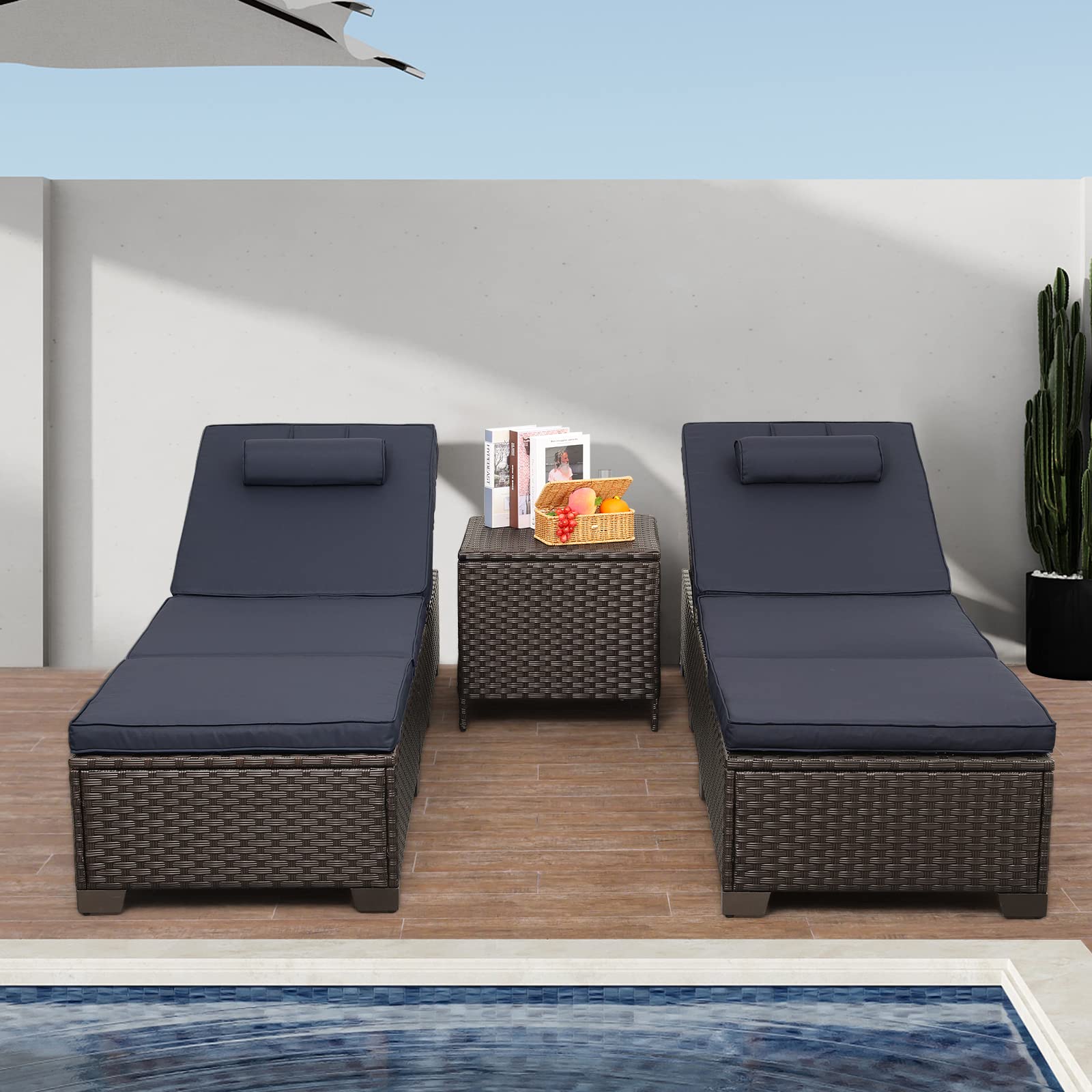 Outdoor Chaise Lounge Set with Storage Table