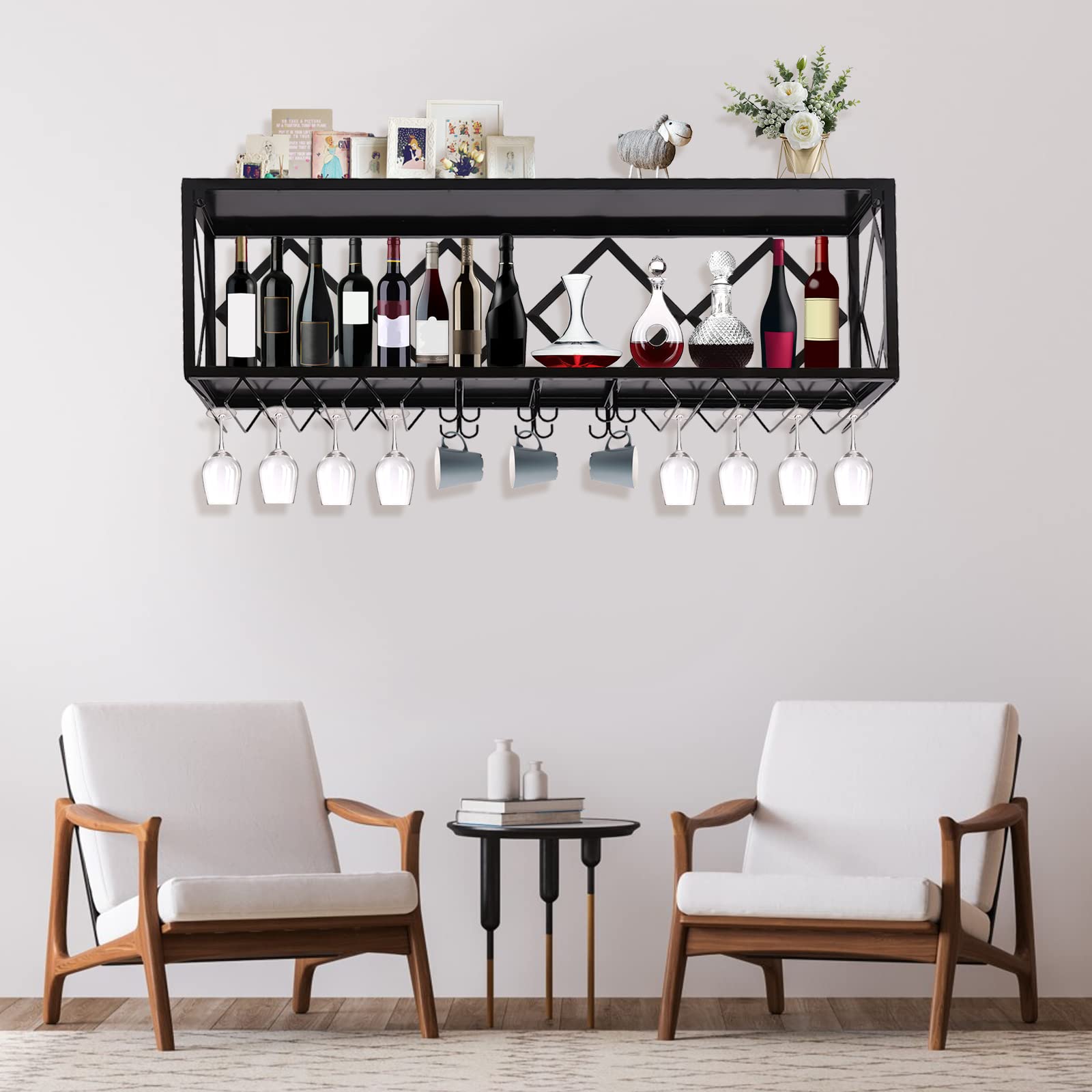 Wall Mounted Wine Rack with Glass Holder
