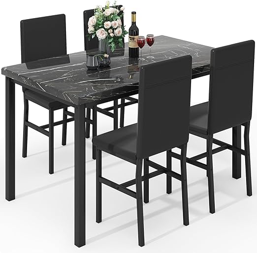 5-Piece Faux Marble Dining Table Set with 4 Chairs