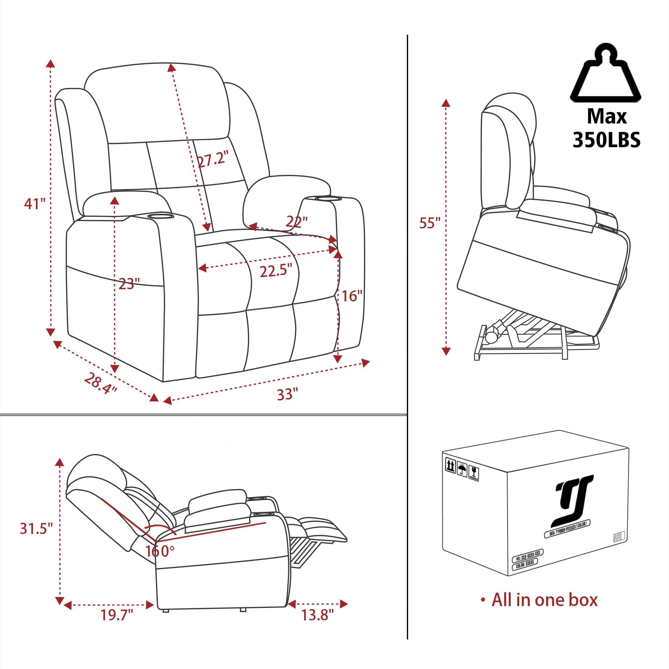 Electric Power Lift Recliner Chair with Massage and Heat