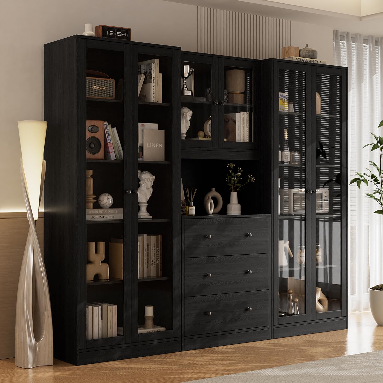 Modular Storage Cabinet System with Glass Doors and Drawers