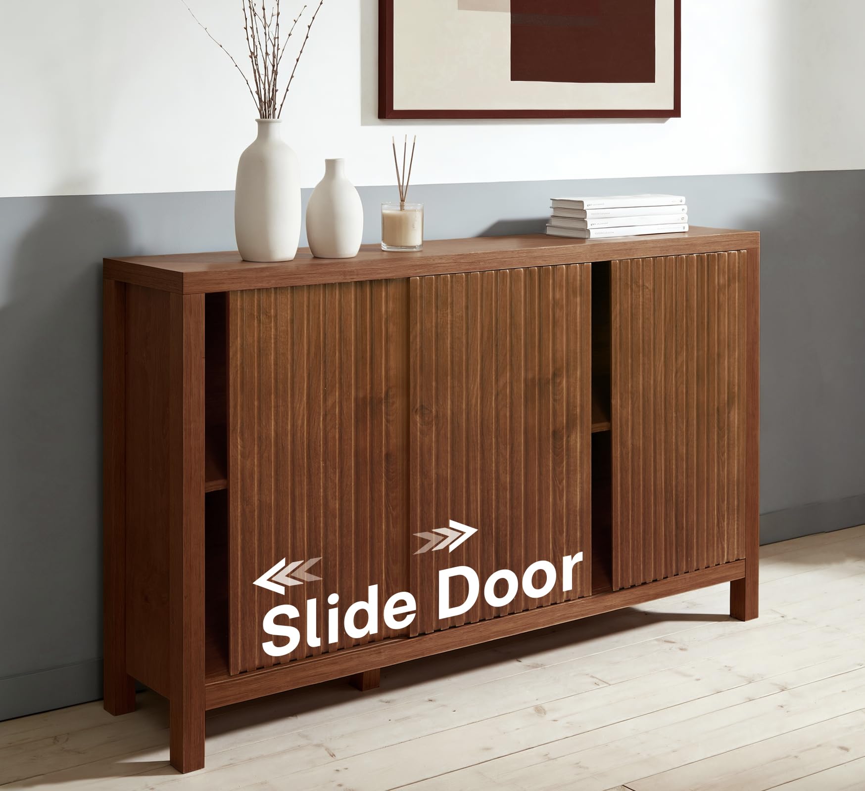Fluted Sideboard Buffet Cabinet with Adjustable Shelves