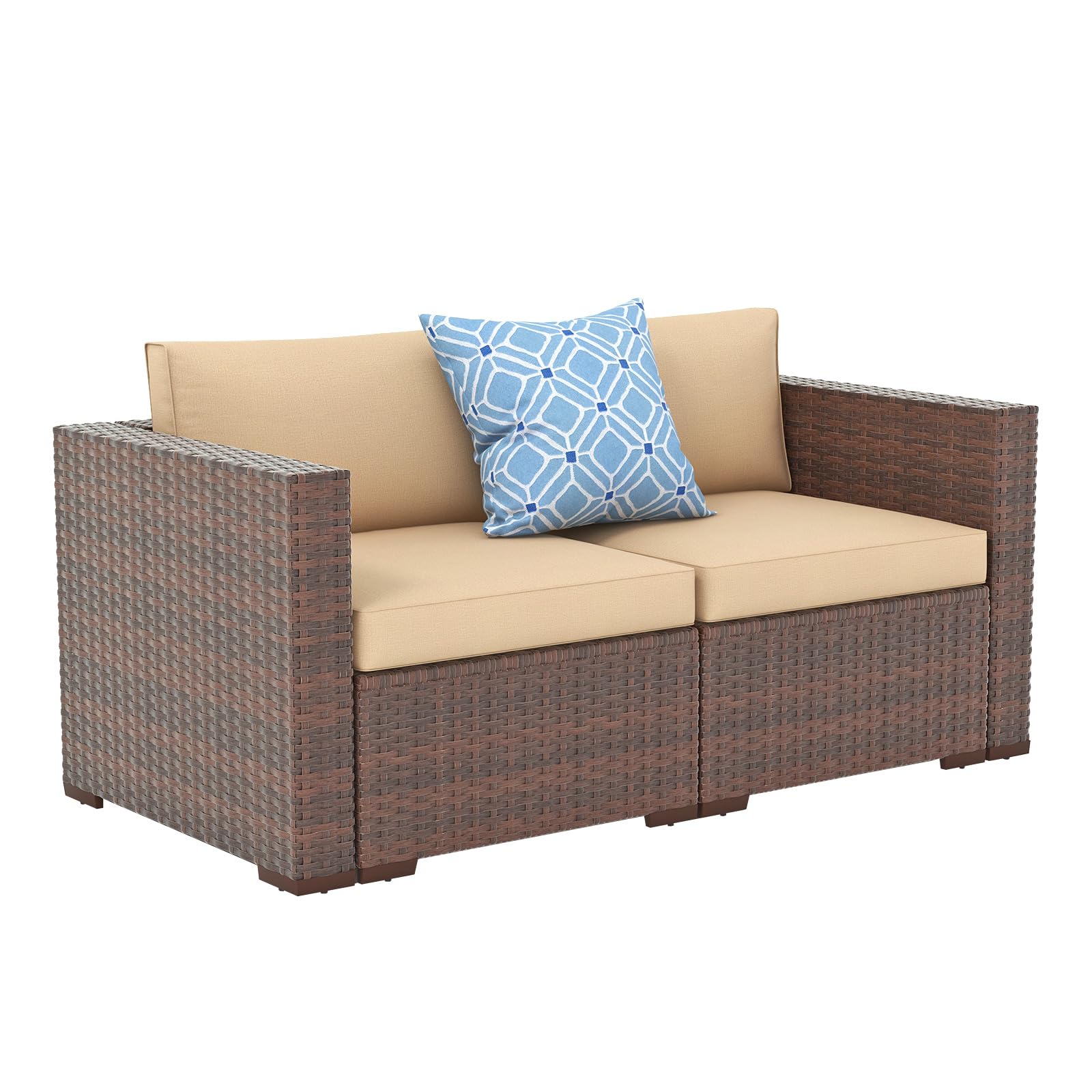 Outdoor Wicker Loveseat 2-Piece Sectional Corner Sofa Set