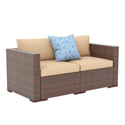 Outdoor Wicker Loveseat 2-Piece Sectional Corner Sofa Set