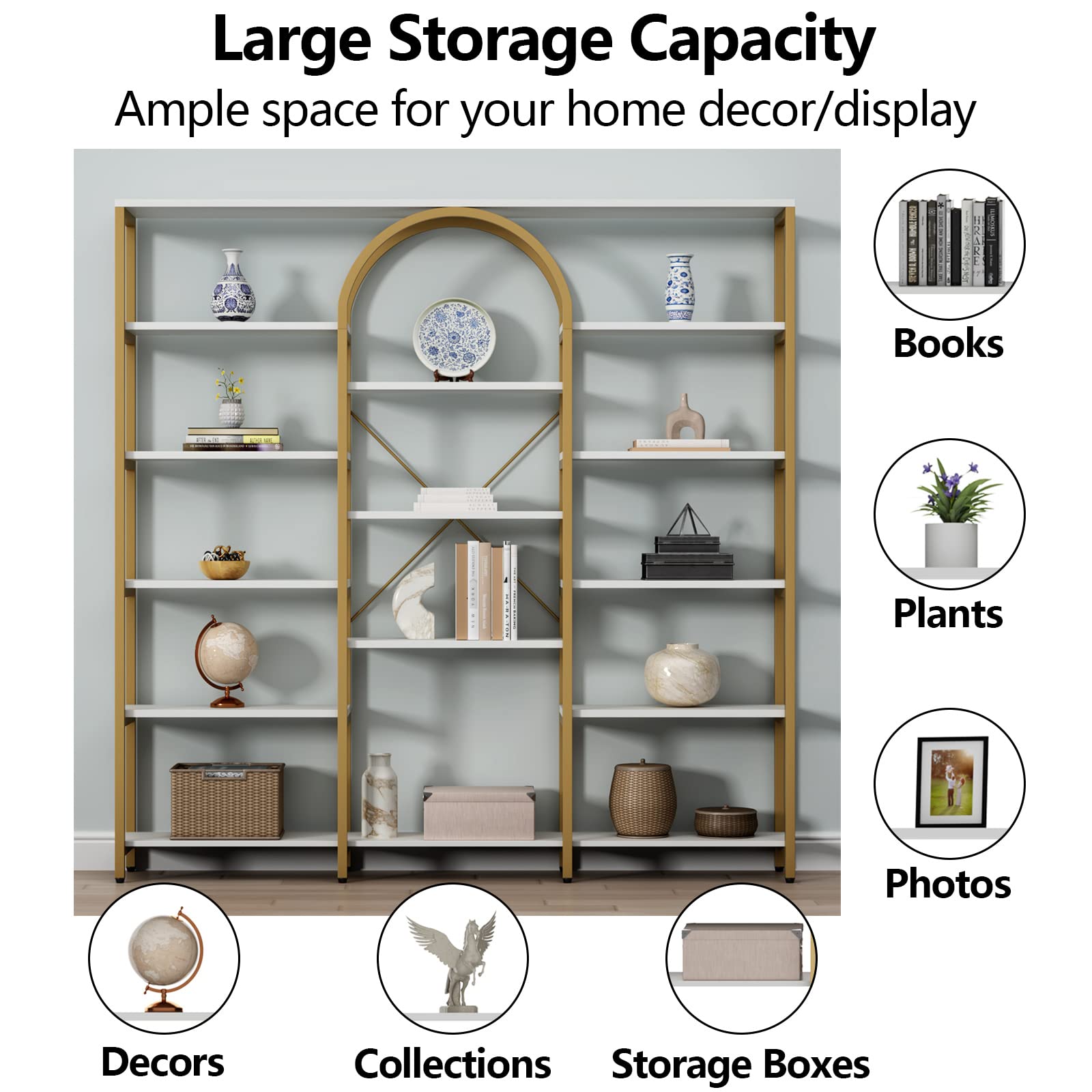 Triple Wide Gold Bookshelf 13-Tier Display Storage