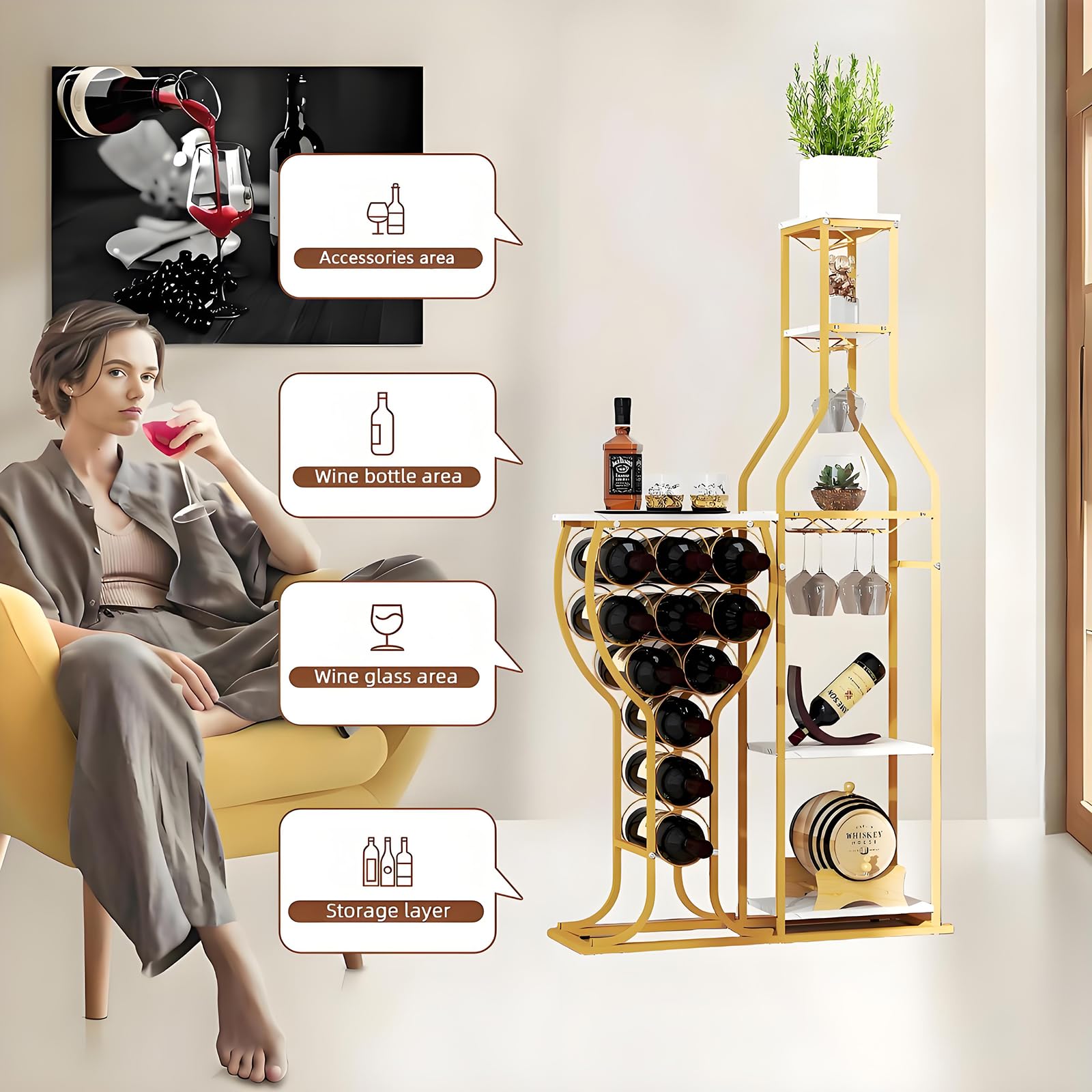 5-Tier Wine Rack Freestanding Floor 11 Bottles Storage Cabinet