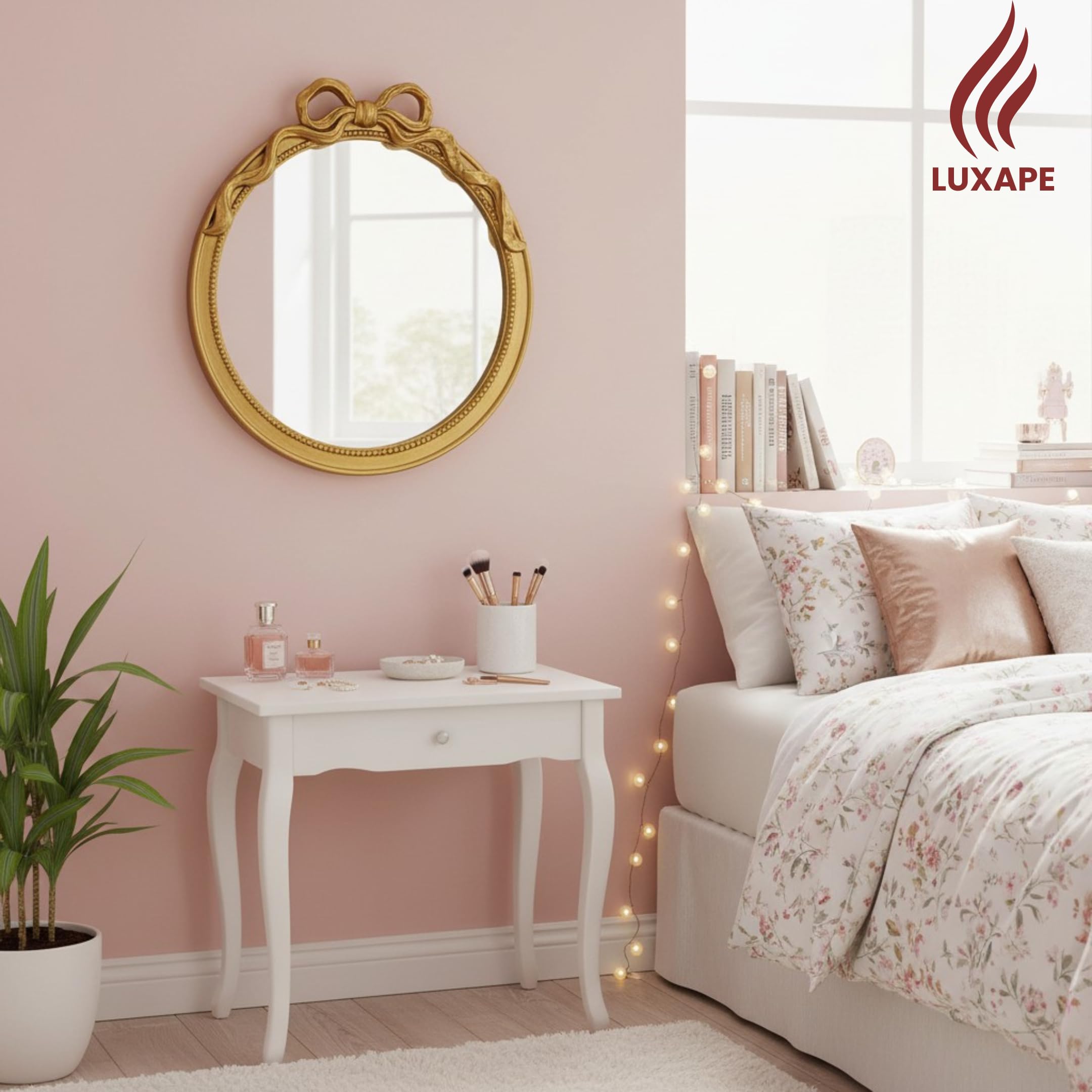 24-Inch Gold Bow Resin Mirror for Nursery
