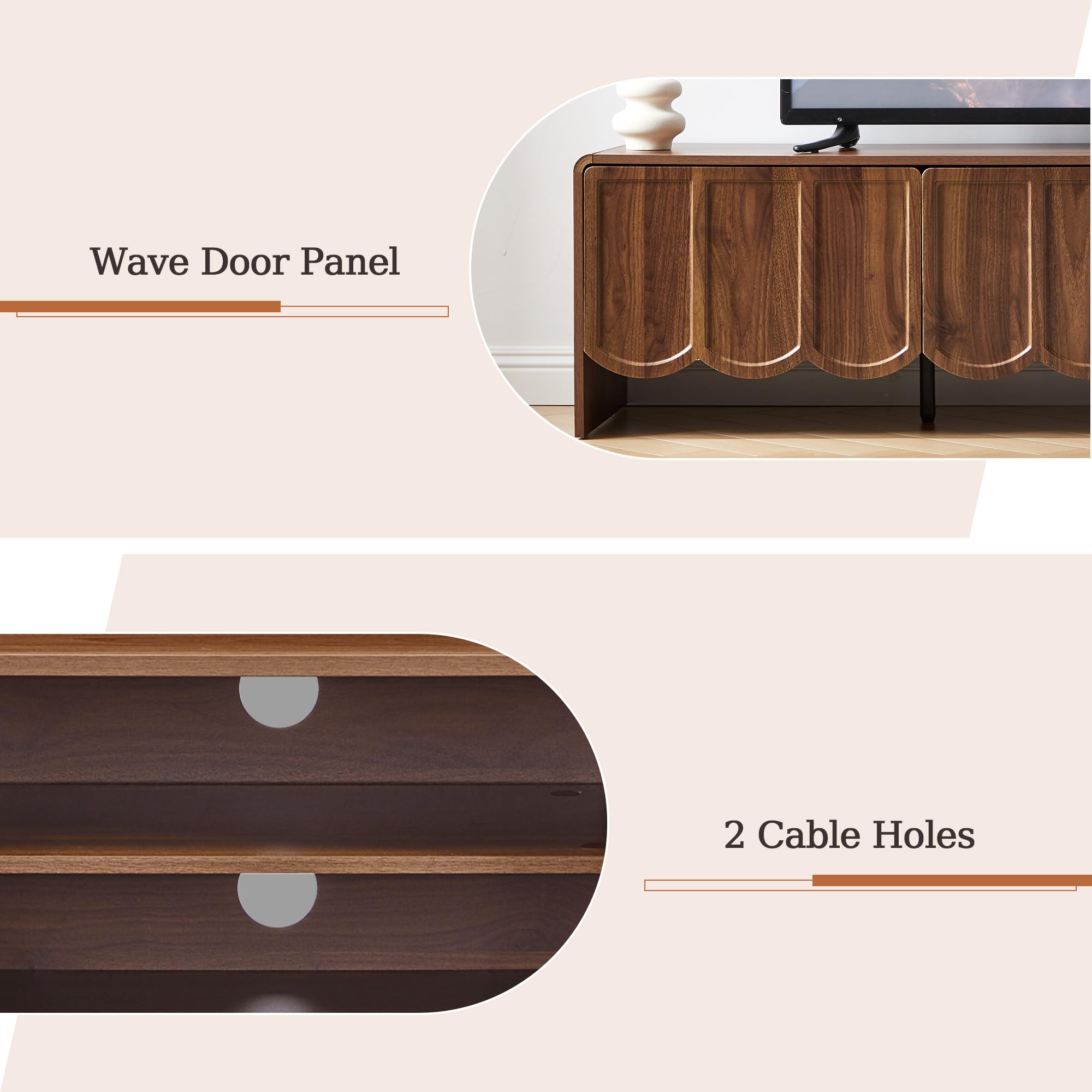 63" TV Stand Wave Panel Entertainment Center