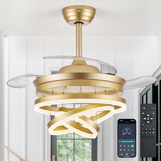 42" Retractable Ceiling Fan with LED Light and Remote Control