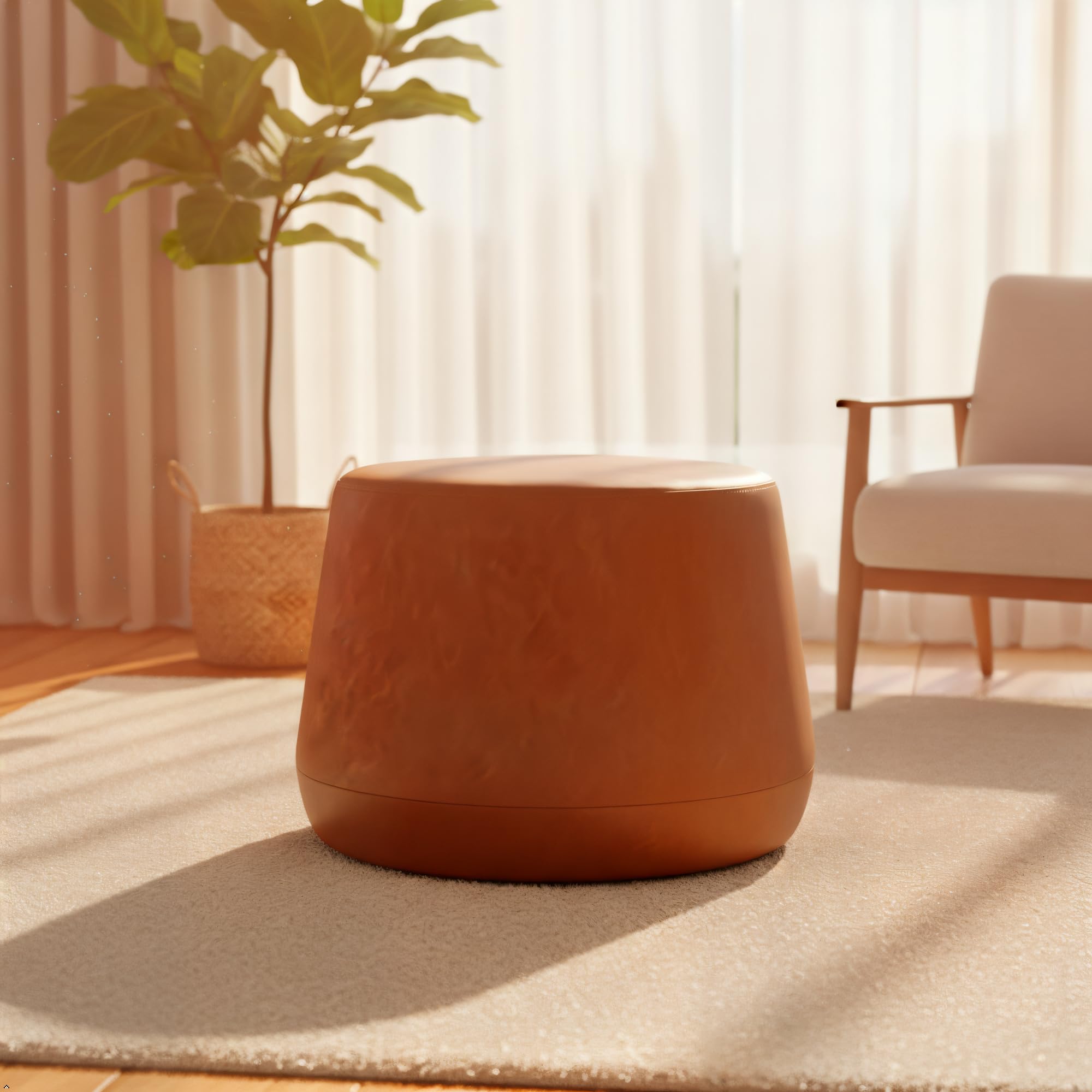 Round Faux Leather Ottoman with Pocket Coils