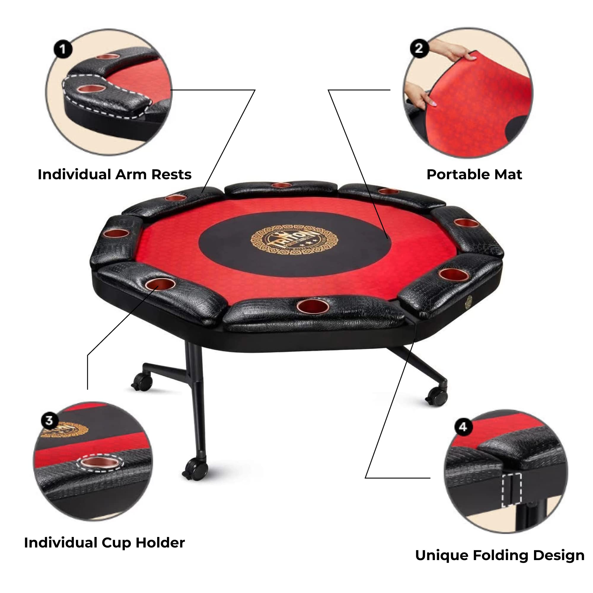 Foldable Poker Table with 8 Chairs and Mat