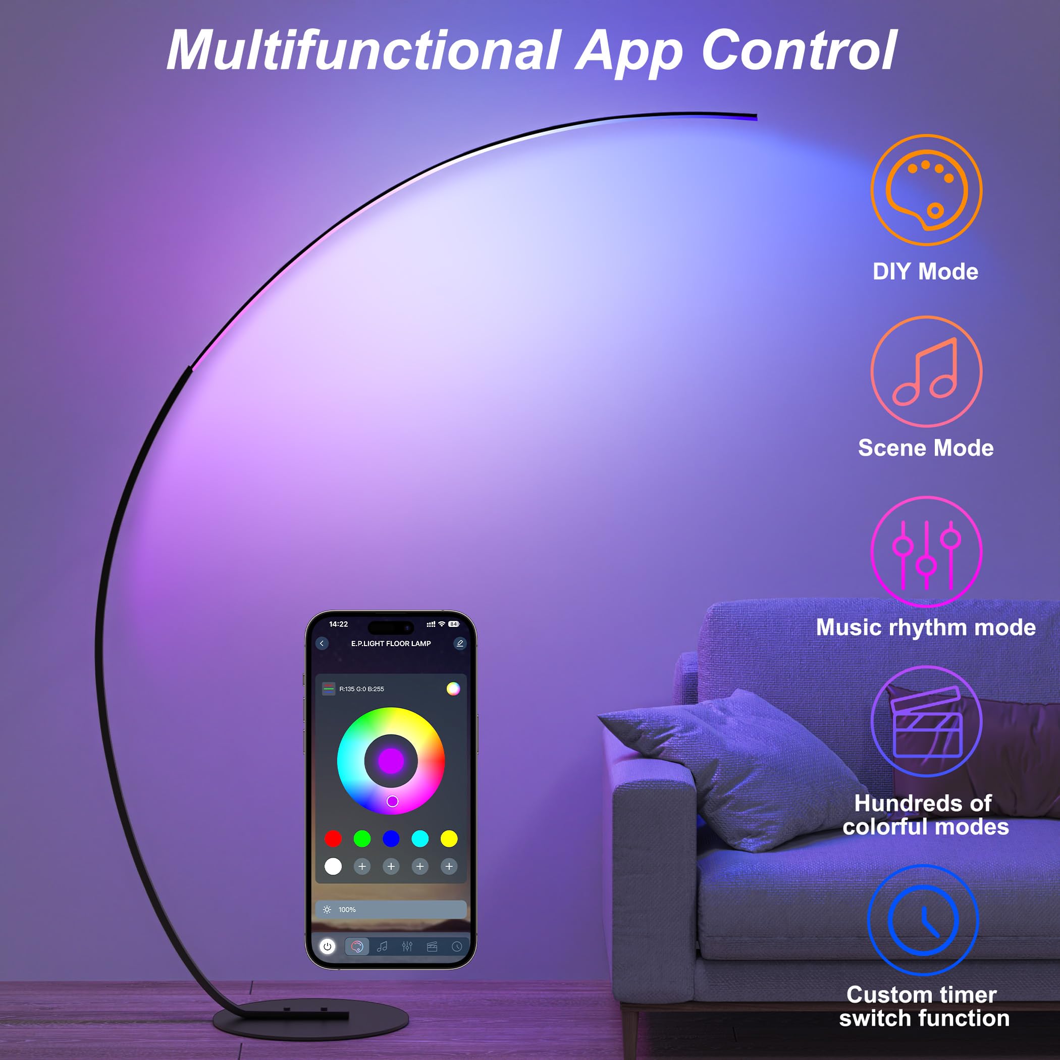 RGB Arc Floor Lamp with Remote