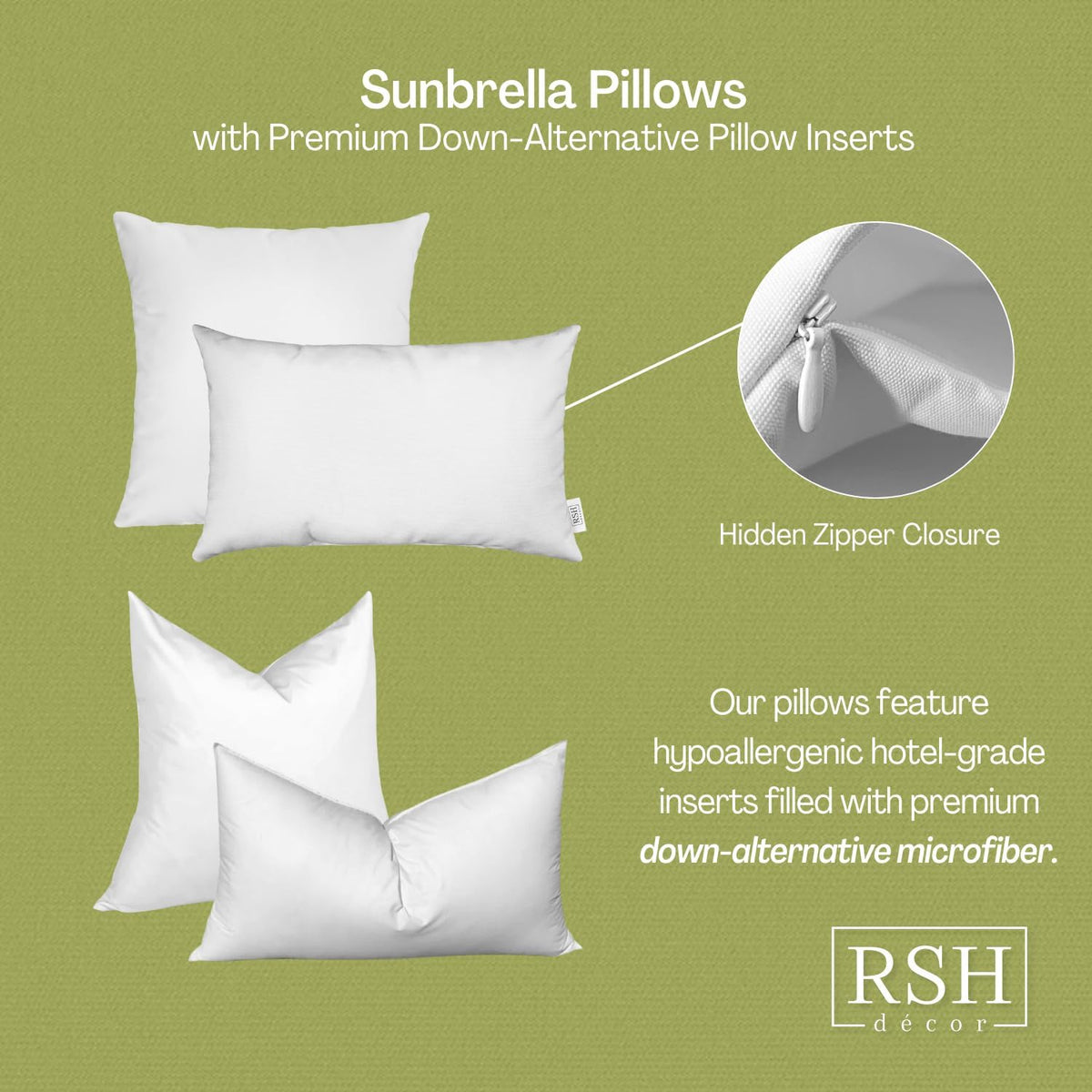 Sunbrella Throw Pillow Set - 4 Piece Indoor Outdoor Decorative Pillows