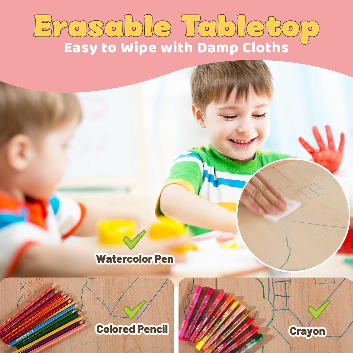 Height Adjustable Kids Table and 6 Chair Set
