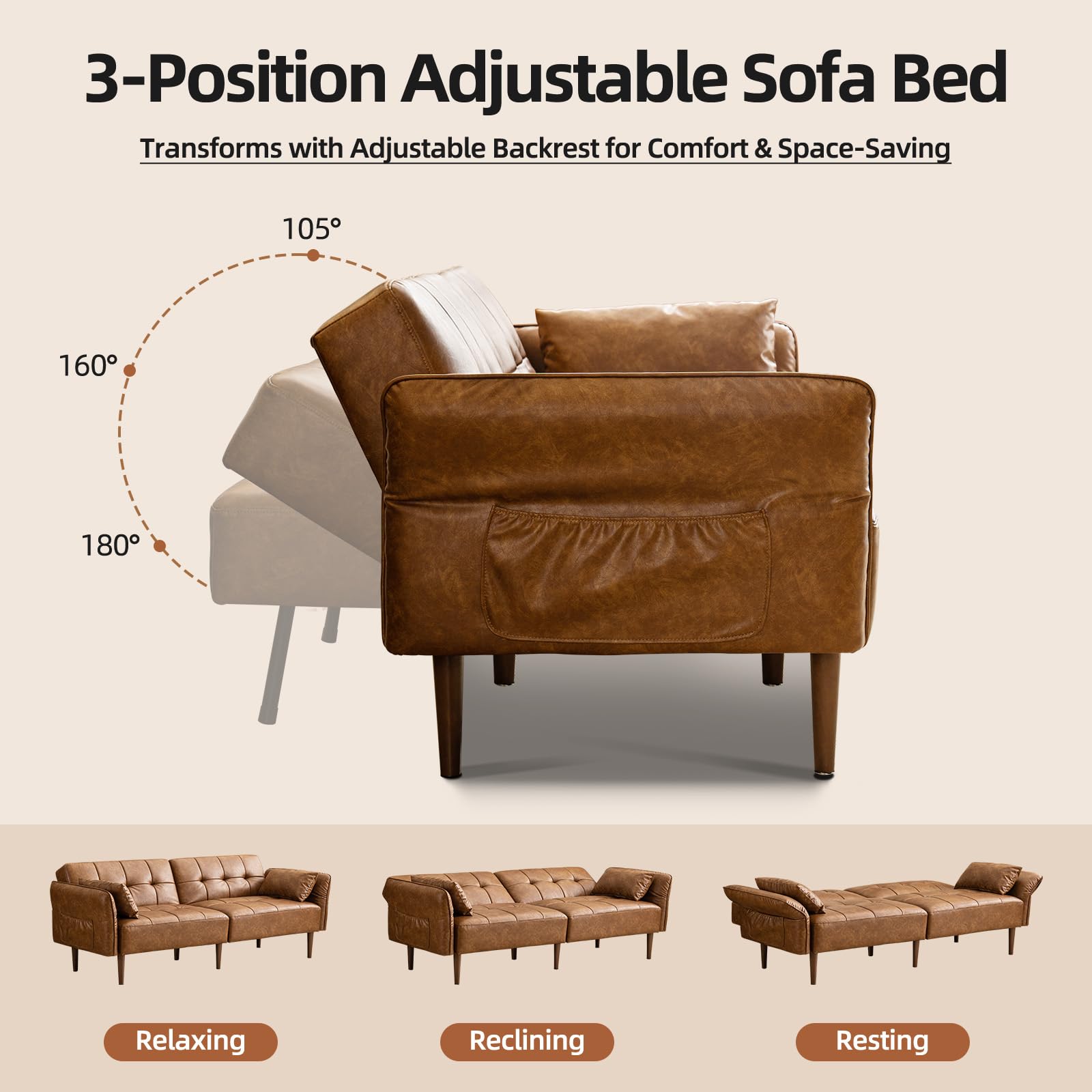 85" Convertible Futon Sofa Bed with Storage